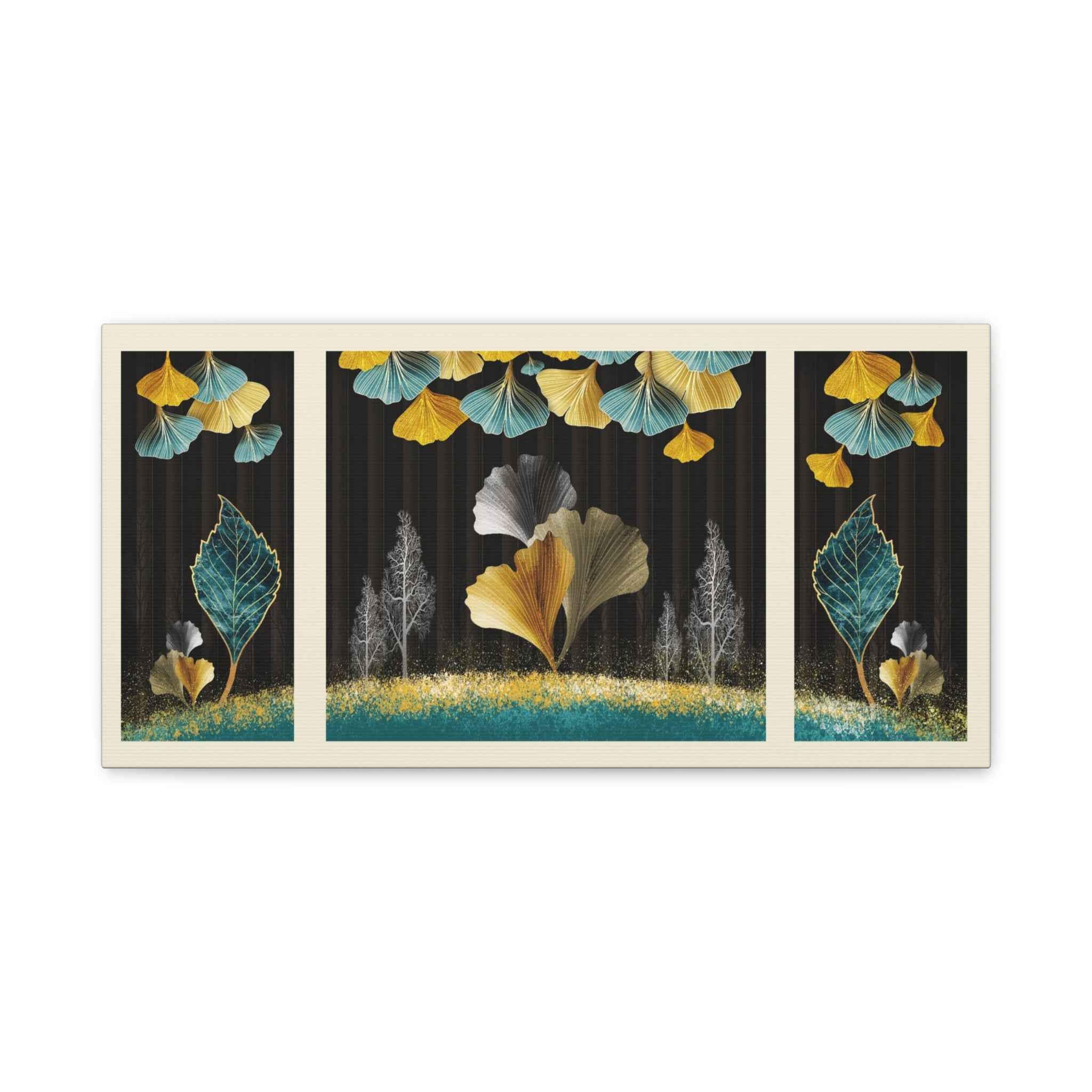 Golden Ginkgo Leaf Botanical Canvas Wall Art – Luxury Nature Decor