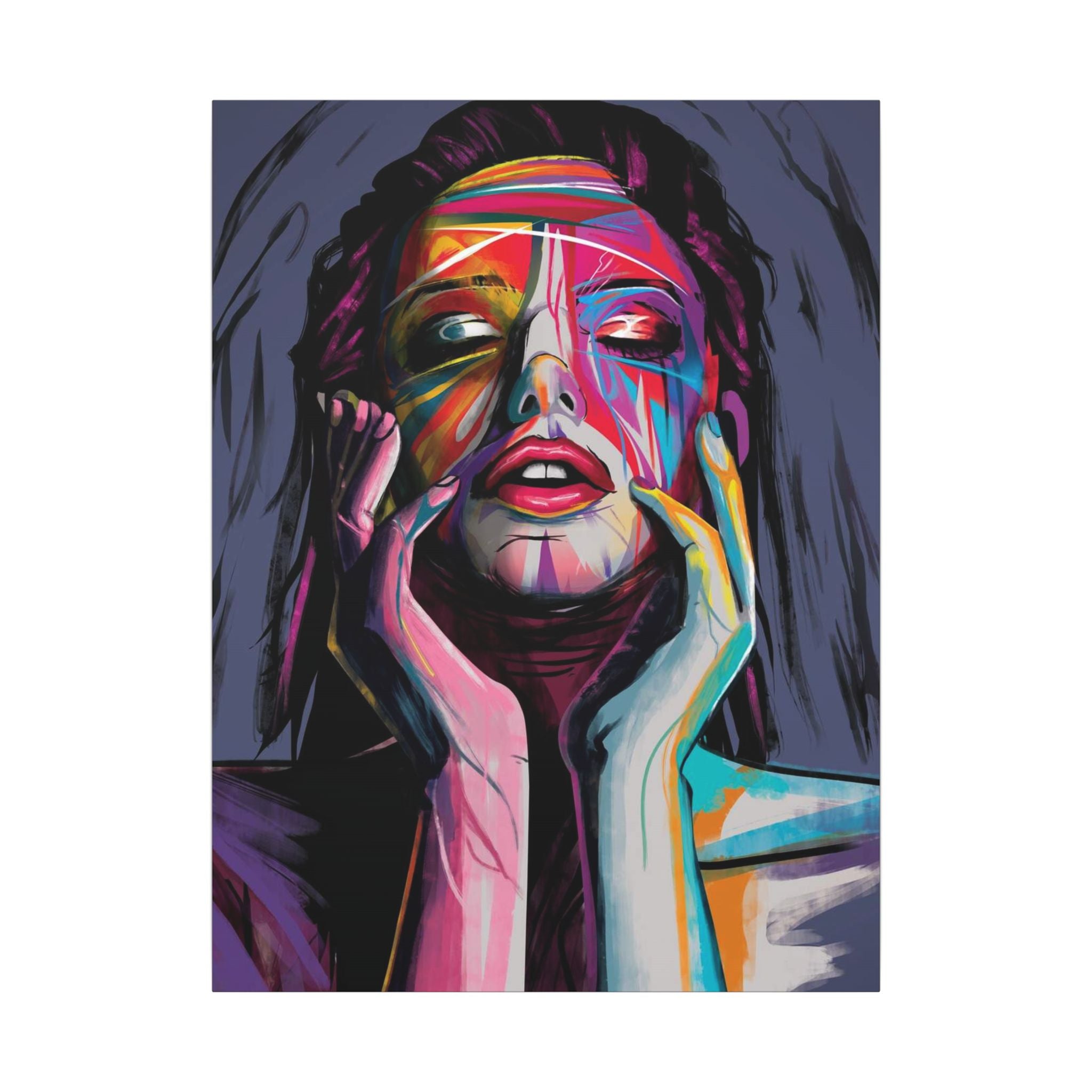 Abstract Colorful Woman Portrait Canvas — Modern Pop Art Face Wall Decor 