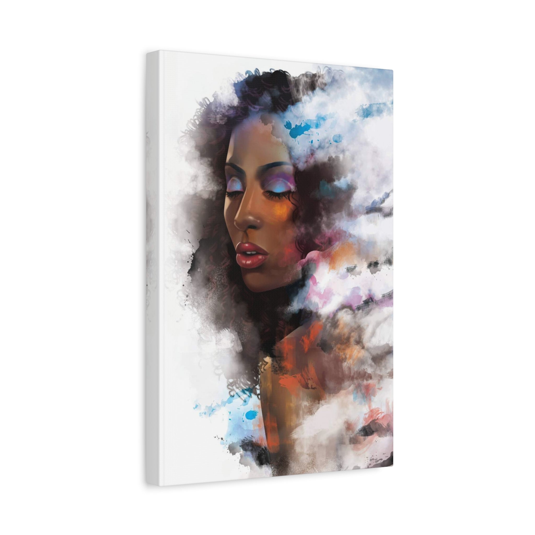 Abstract Portrait Canvas Wall Art — Colorful Afrocentric Woman Matte Stretched Canvas 