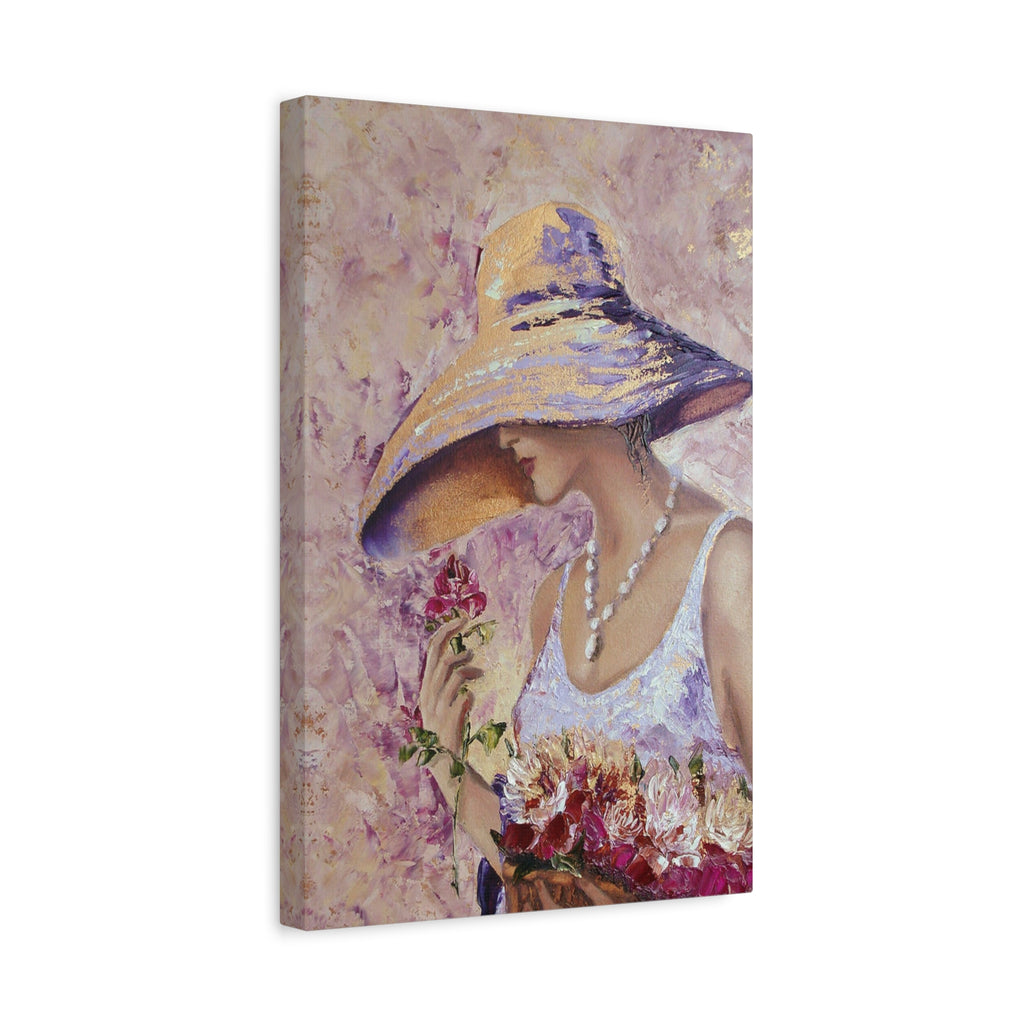 Floral Wall Art - Lady in Wide Brim Hat on Matte Stretched Canvas - TheKaraHan