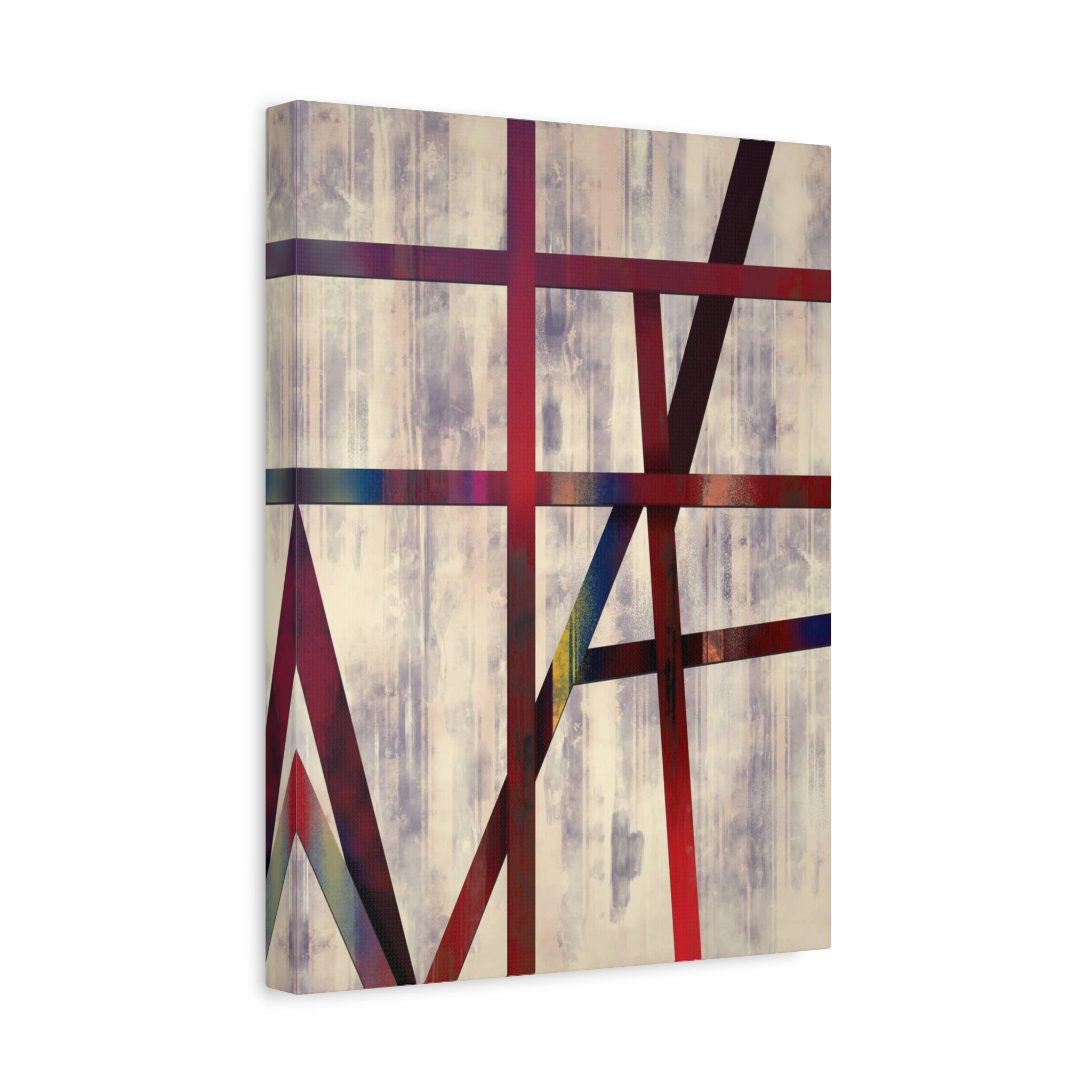 Abstract Geometric Canvas Wall Art — Modern Red & Neutral Stretched Matte Print 
