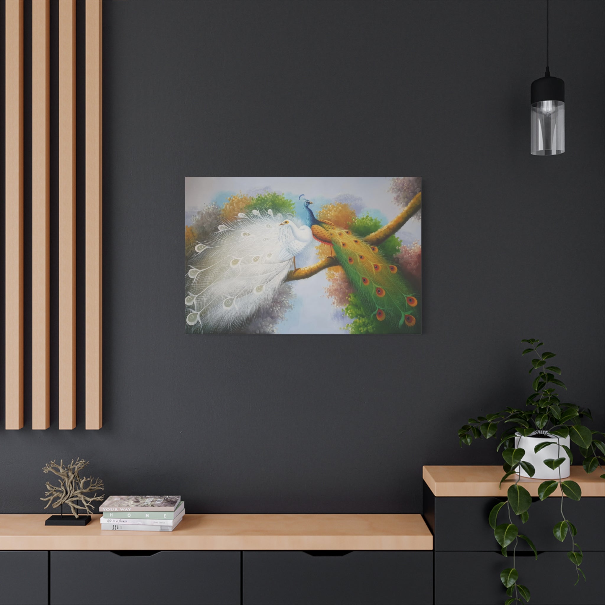 Peacock Pair Matte Canvas Wall Art — Stretched 1.25" Decorative Painting 