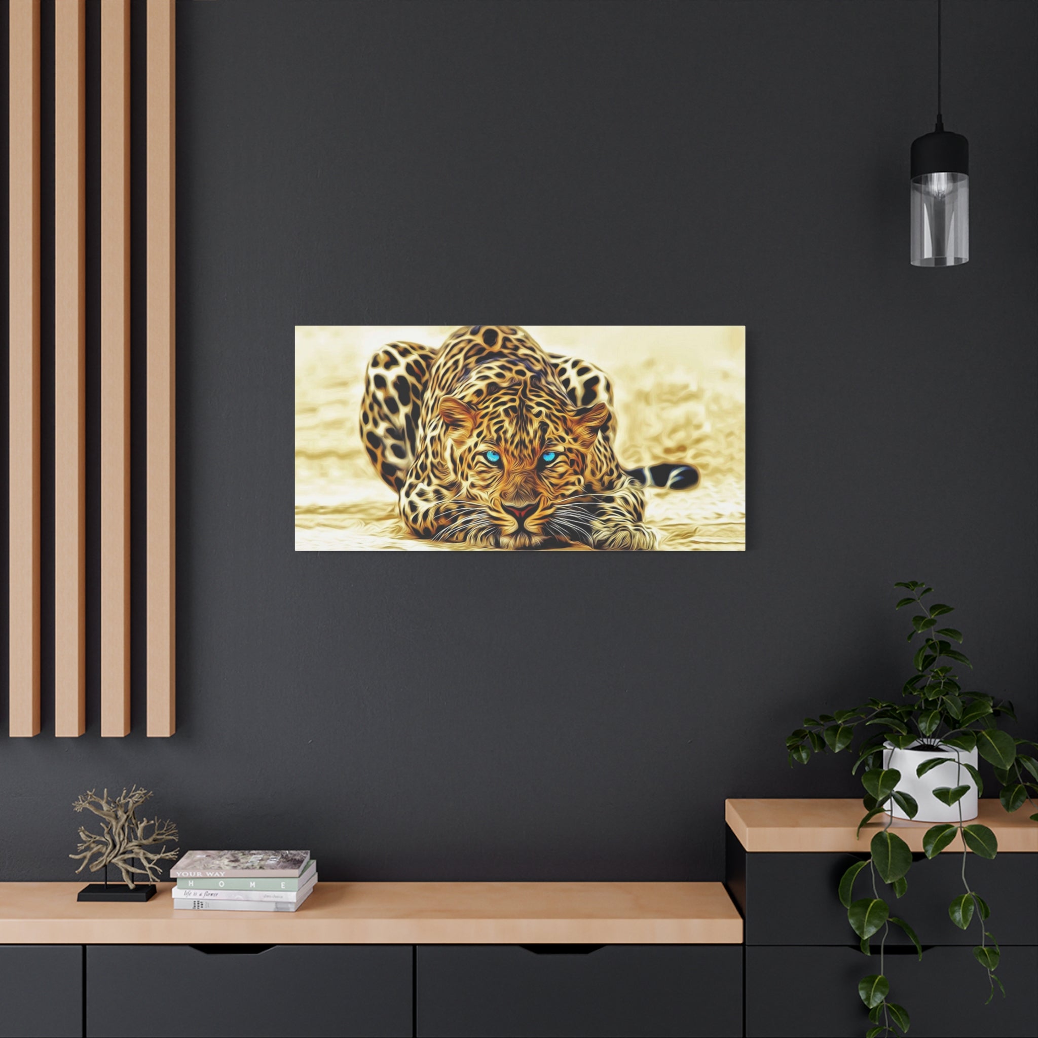 Leopard with Blue Eyes Matte Stretched Canvas Print — Wildlife Wall Art 