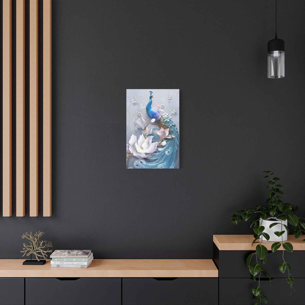 Blue Peacock Canvas Wall Art - Matte Stretched Floral Home Decor - TheKaraHan