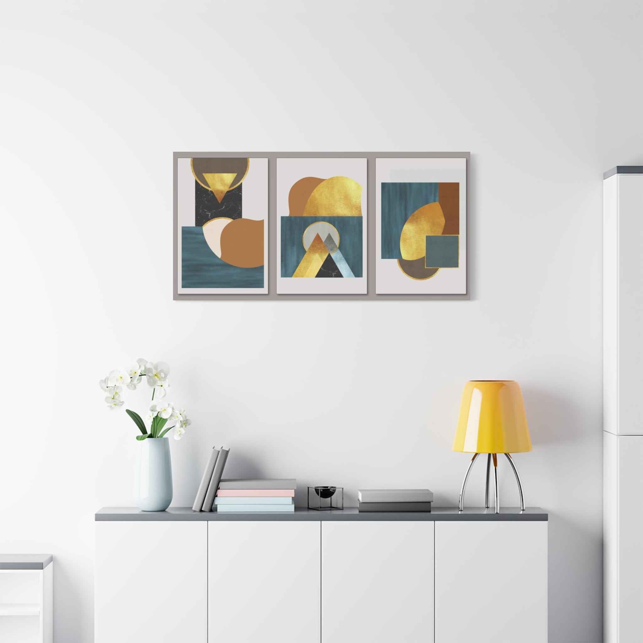 Mid-Century Modern Abstract Canvas Wall Art – Geometric Color Block Wall Decor for Living Room