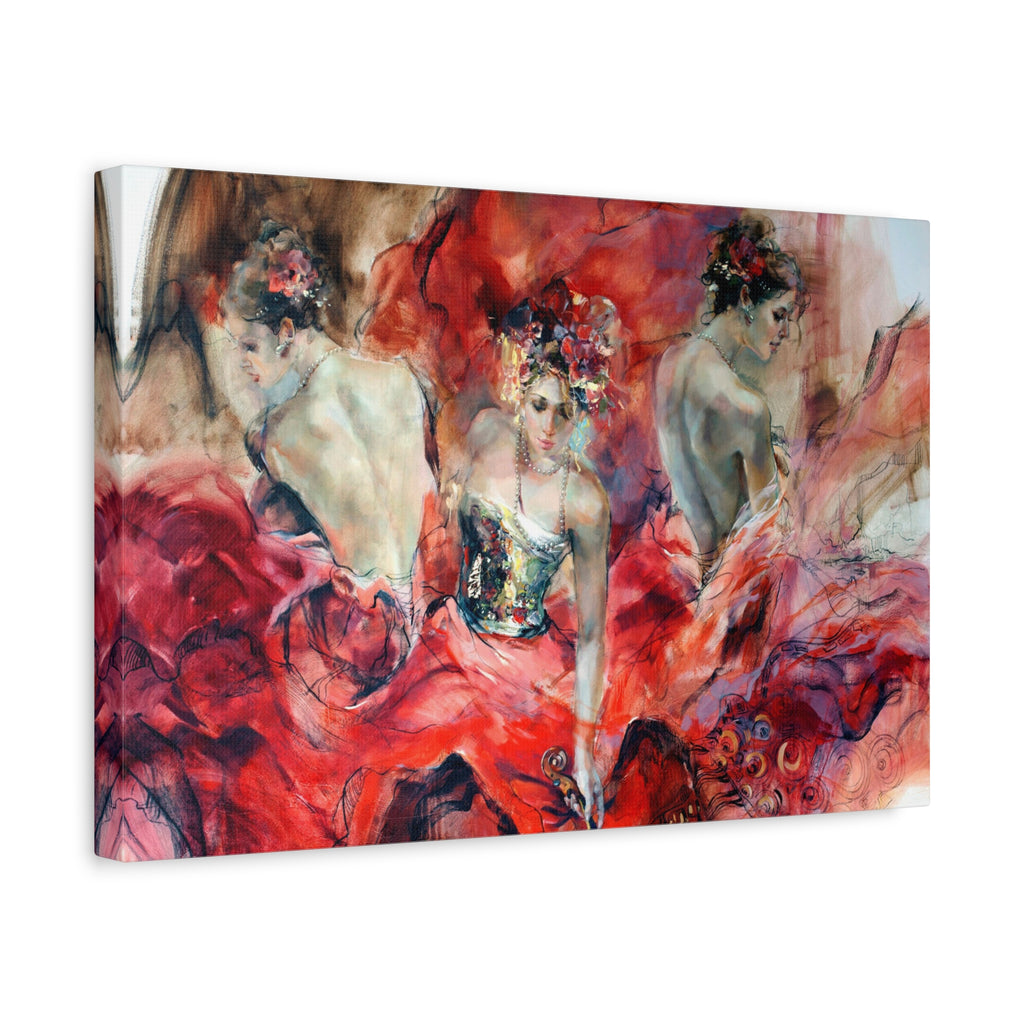 Flamenco Dancers Canvas Print – Vibrant Red Ballet Matte Stretched Wall Art - TheKaraHan
