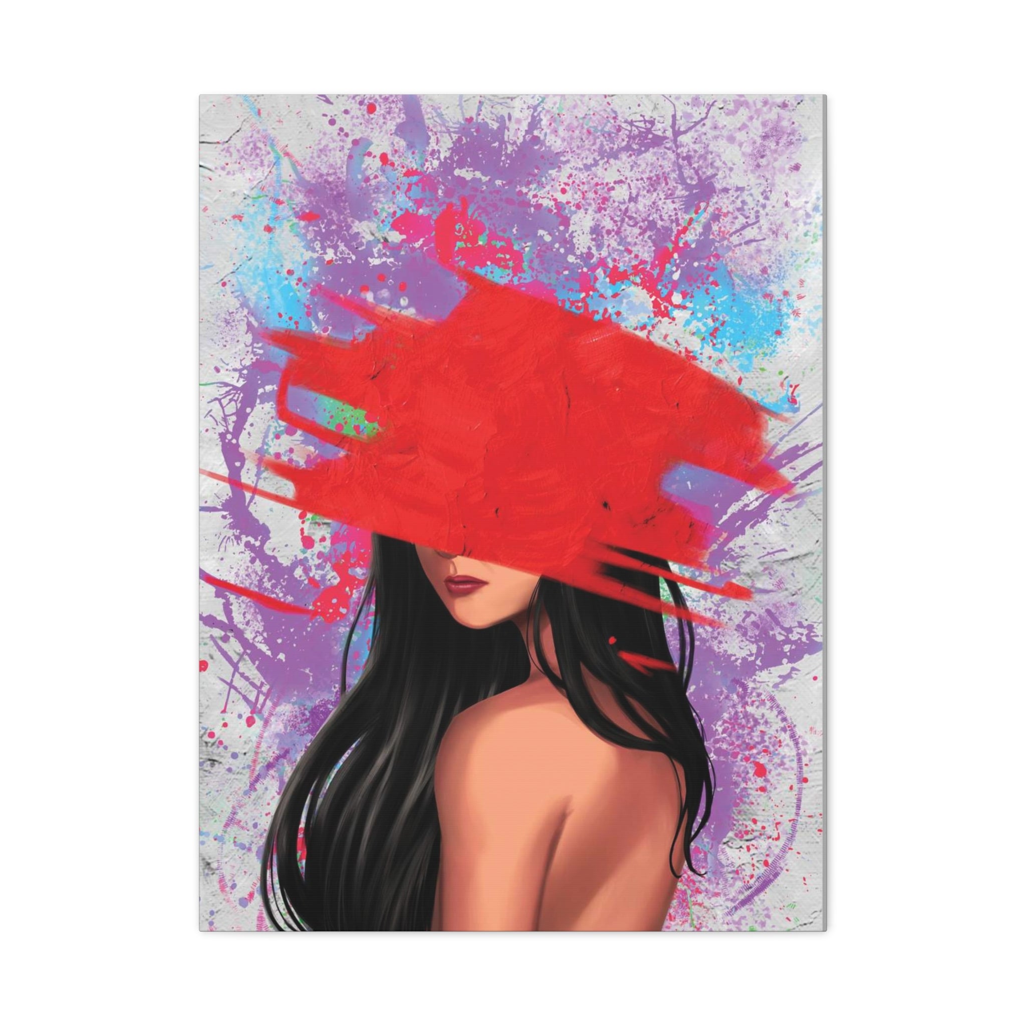 Abstract Red Brushstroke Woman — Matte Stretched Canvas Wall Art 