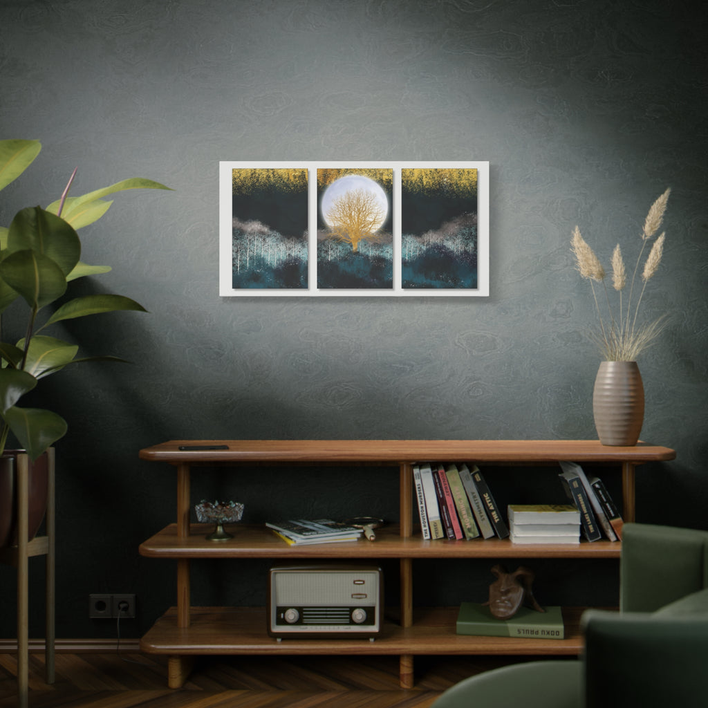 Golden Moon Tree Canvas Print Triptych Artwork - TheKaraHan