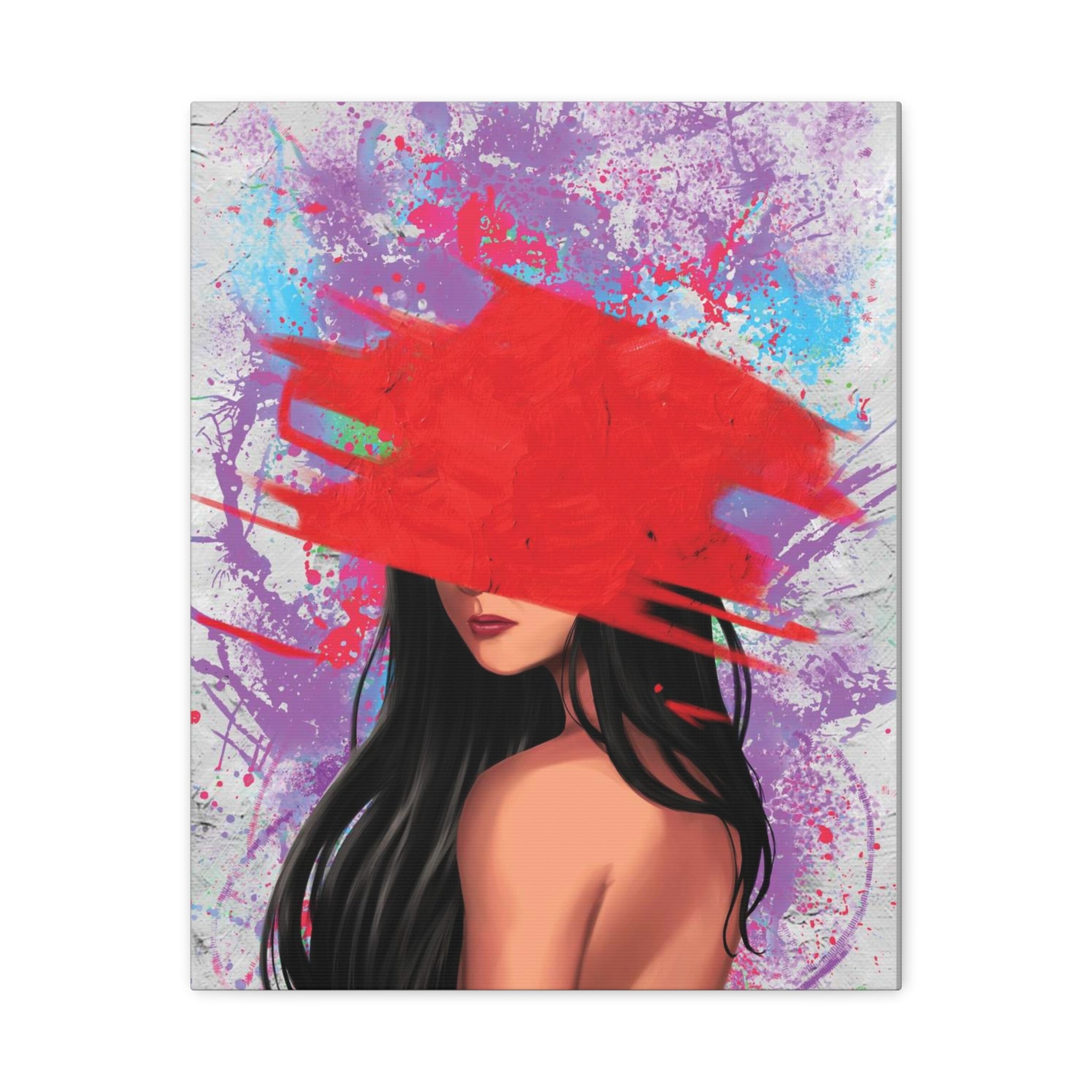 Abstract Red Brushstroke Woman — Matte Stretched Canvas Wall Art 