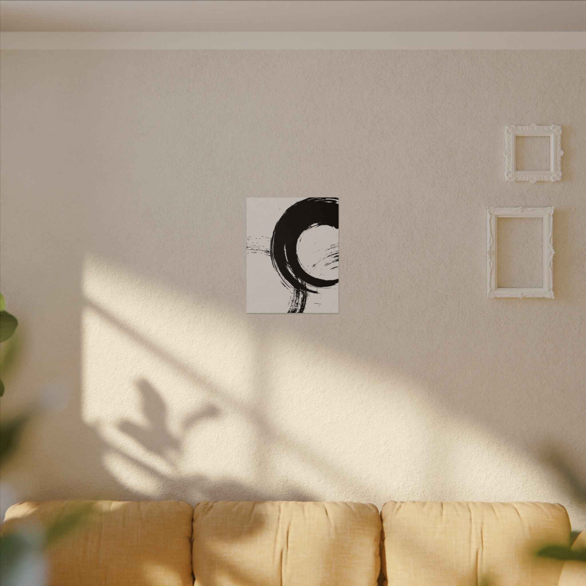 Zen Brushstroke Wall Art - Minimalist Black Circle Abstract Canvas Decor - TheKaraHan