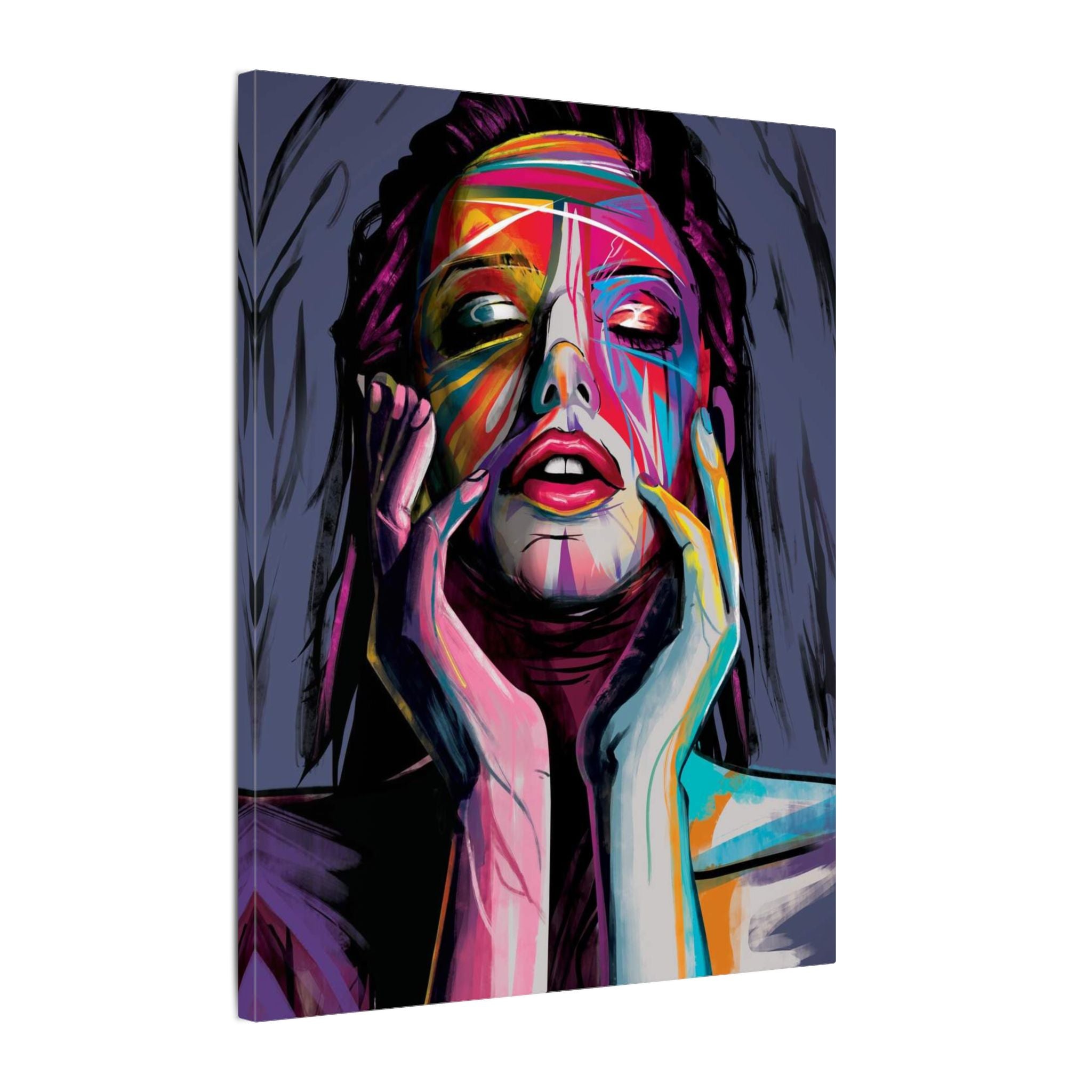 Abstract Colorful Woman Portrait Canvas — Modern Pop Art Face Wall Decor 