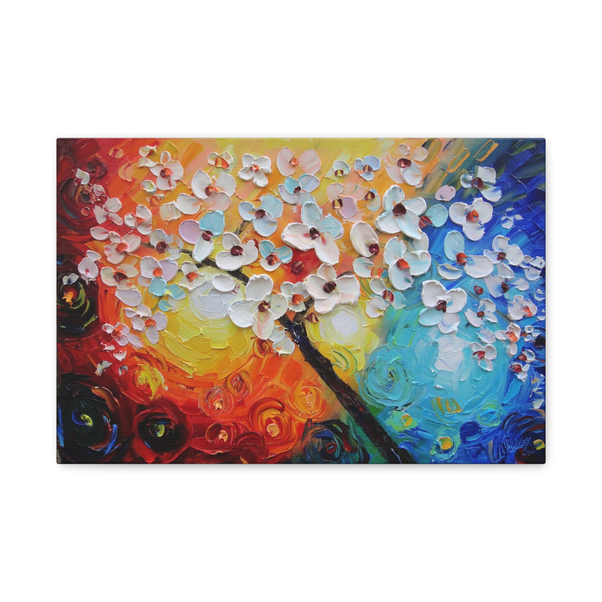Blossom Burst Matte Canvas Wall Art — Vibrant Floral Oil-Style Painting 