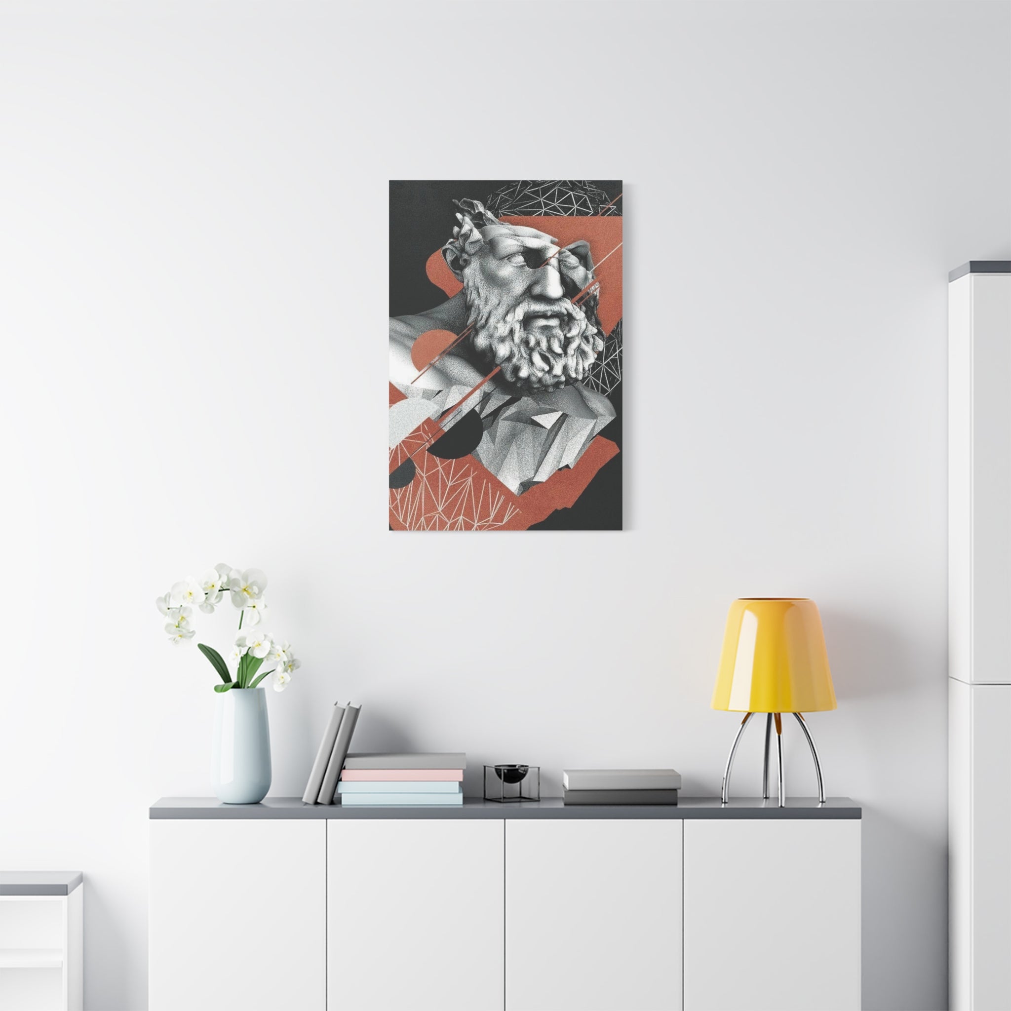 Classical Bust Abstract Matte Canvas Wall Art — Geometric Greek Sculpture Print 