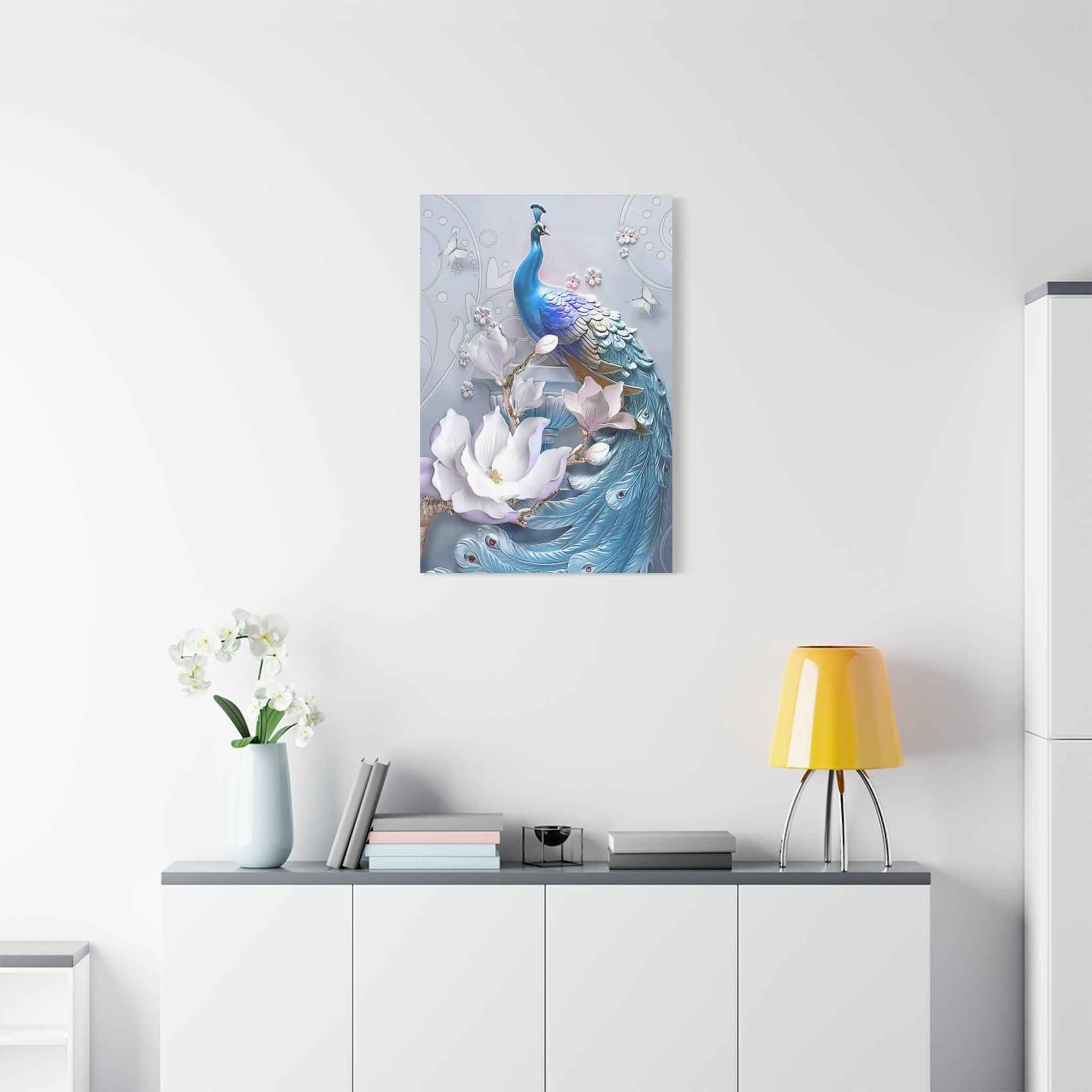 Blue Peacock Canvas Wall Art - Matte Stretched Floral Home Decor - TheKaraHan