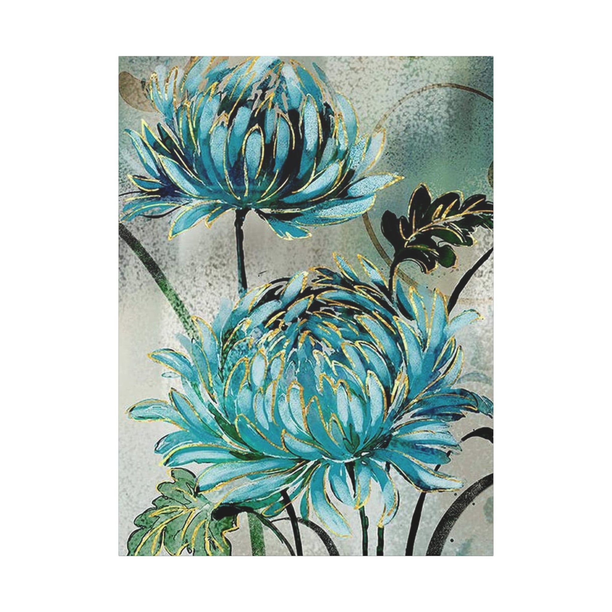 Blue Chrysanthemum Canvas Wall Art – Matte Stretched Floral Print 