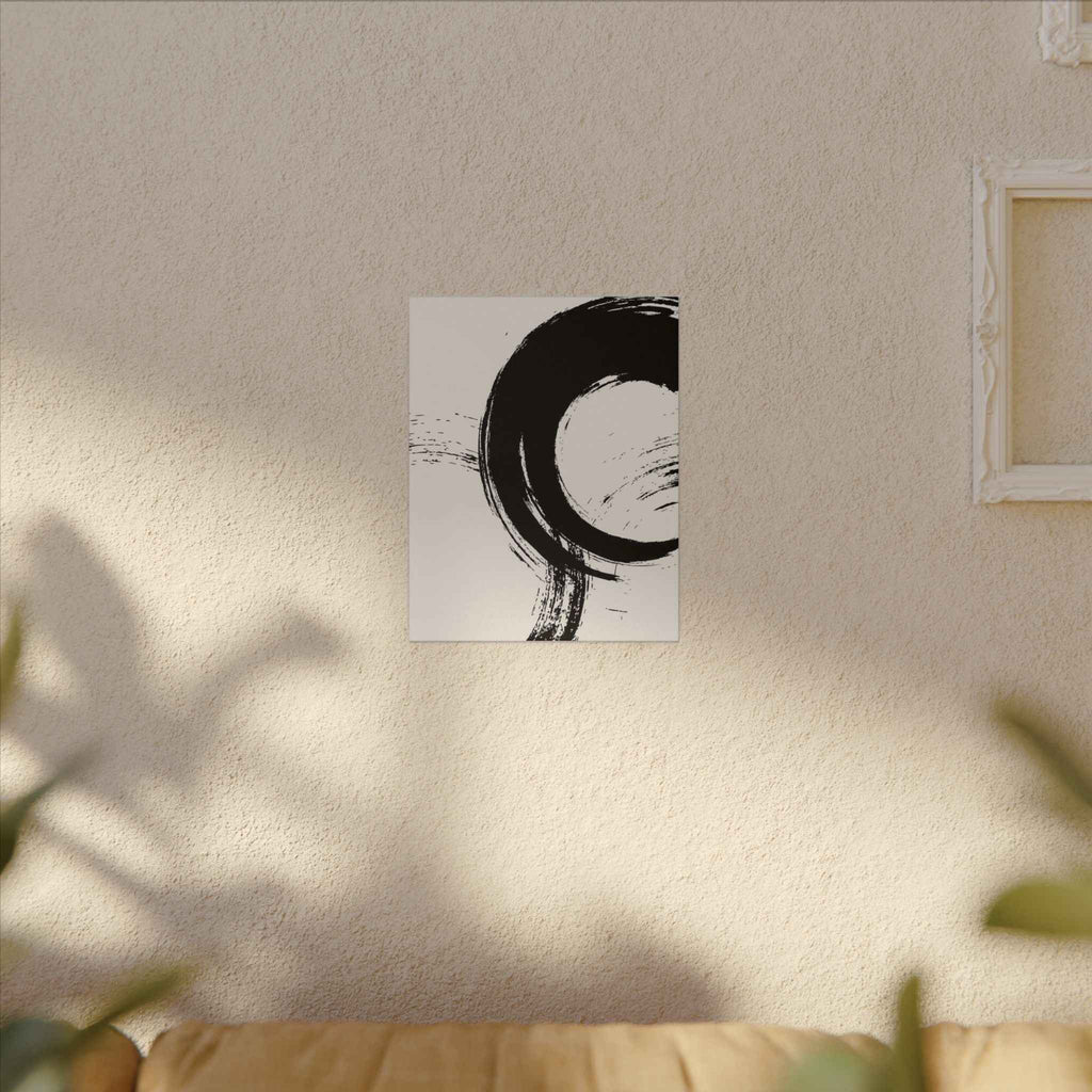 Zen Brushstroke Wall Art - Minimalist Black Circle Abstract Canvas Decor - TheKaraHan