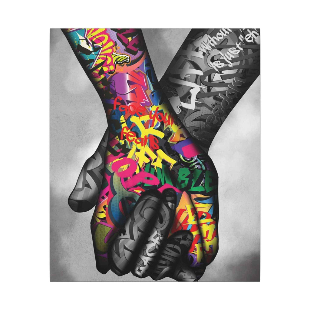Graffiti Hands Canvas Art - Vibrant Colorful Holding Hands Wall Print - TheKaraHan