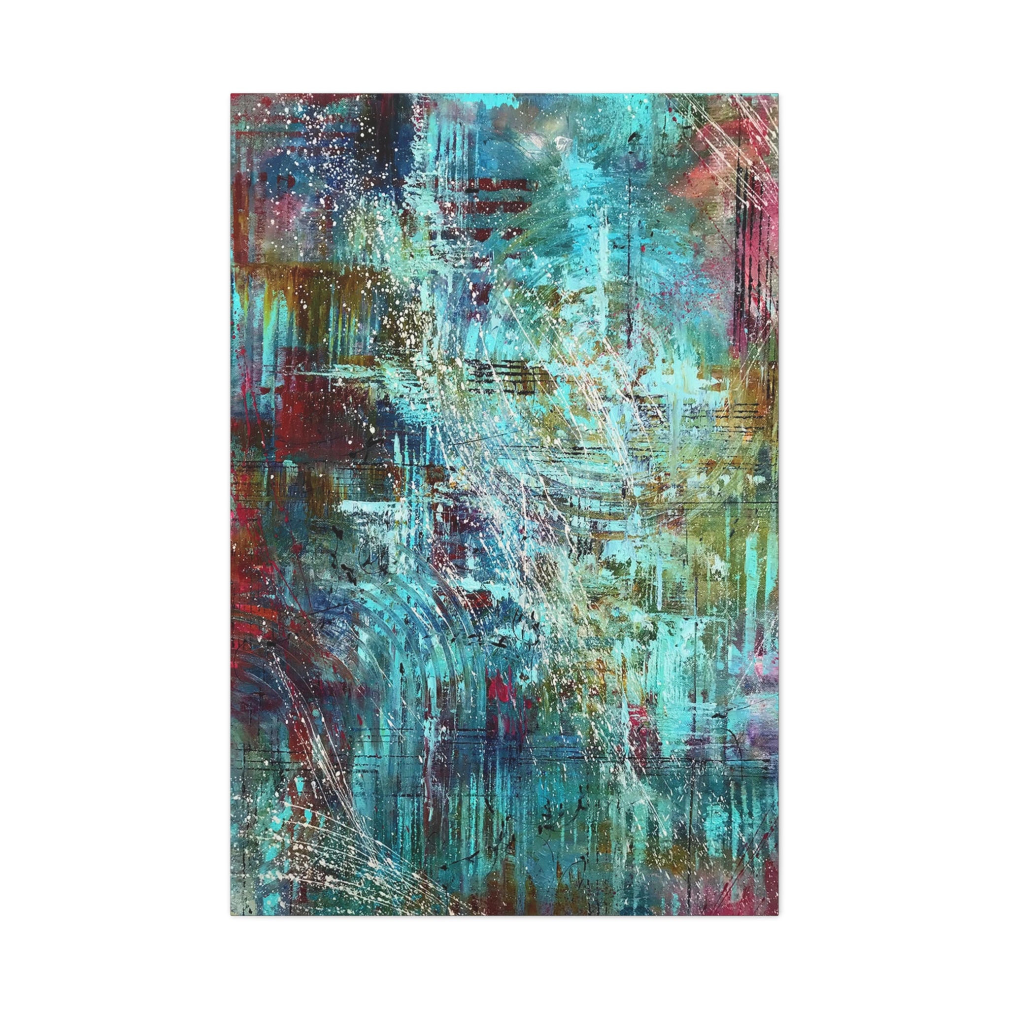 Abstract Teal & Gold Matte Canvas Art - Stretched Wall Decor 