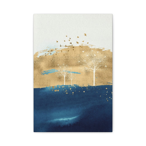 Abstract Gold Navy Canvas Art - Matte Stretched Gallery Wrap Landscape Wall Art - TheKaraHan