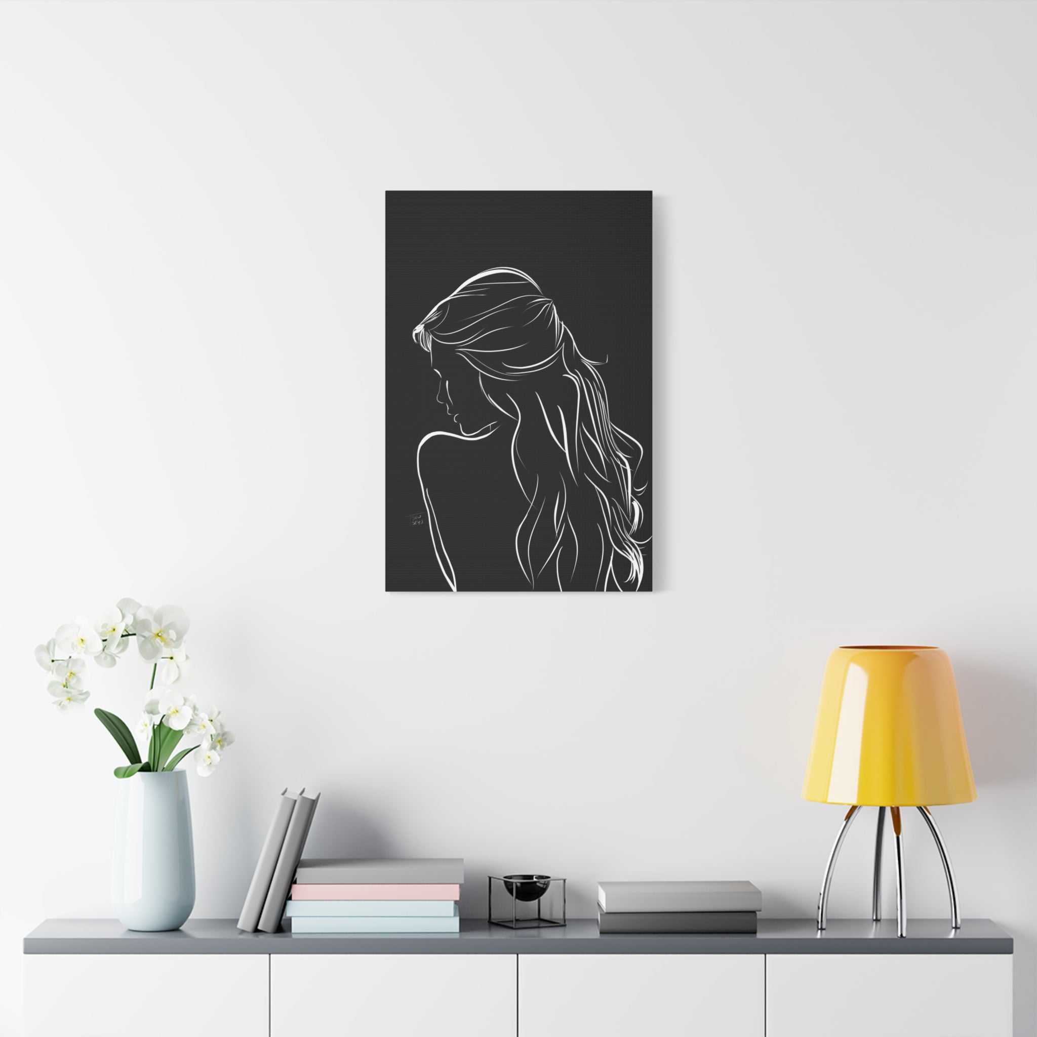 Minimal Line Art Woman Canvas Print — Black & White Silhouette Wall Art 