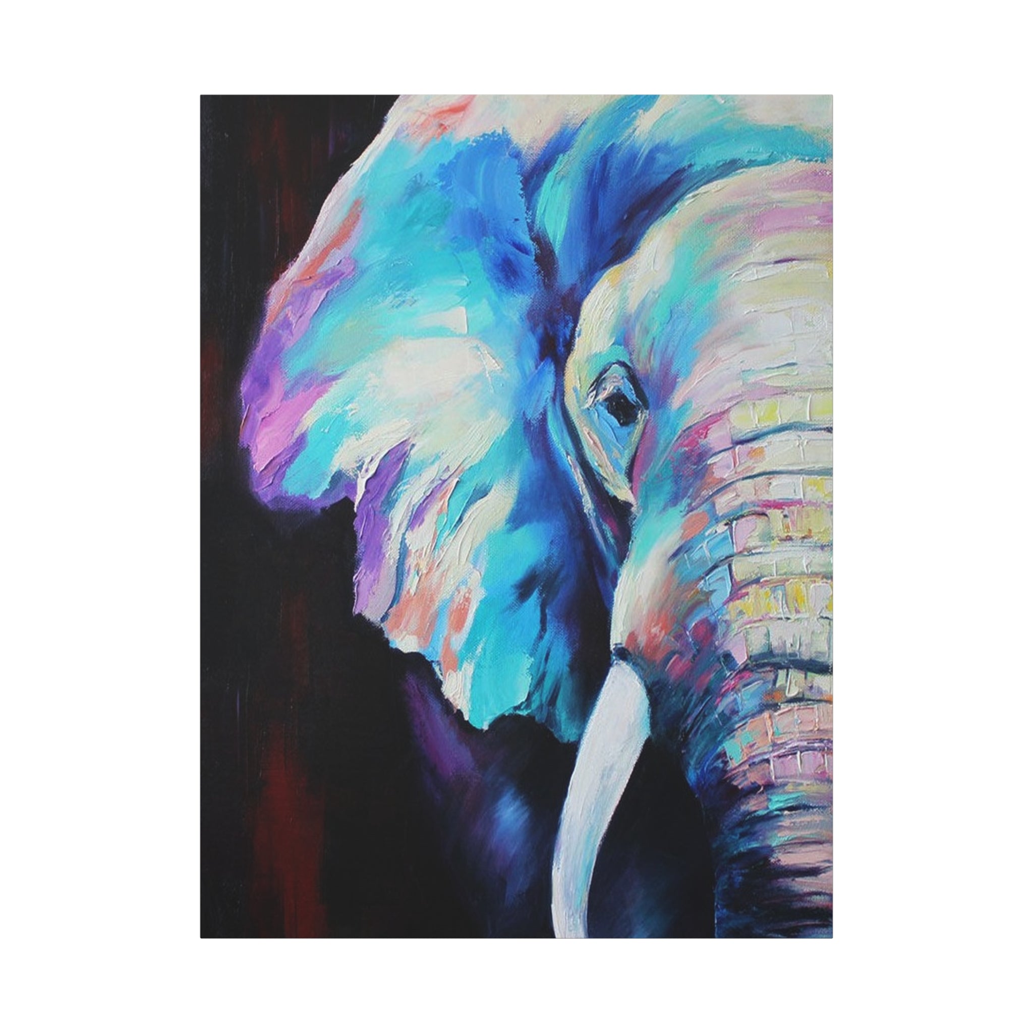 Vibrant Colorful Elephant Matte Stretched Canvas Wall Art 