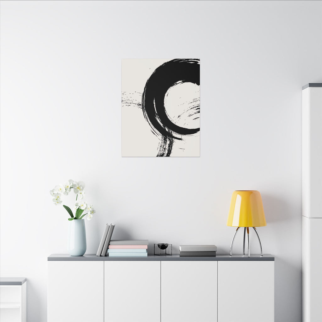 Zen Brushstroke Wall Art - Minimalist Black Circle Abstract Canvas Decor - TheKaraHan
