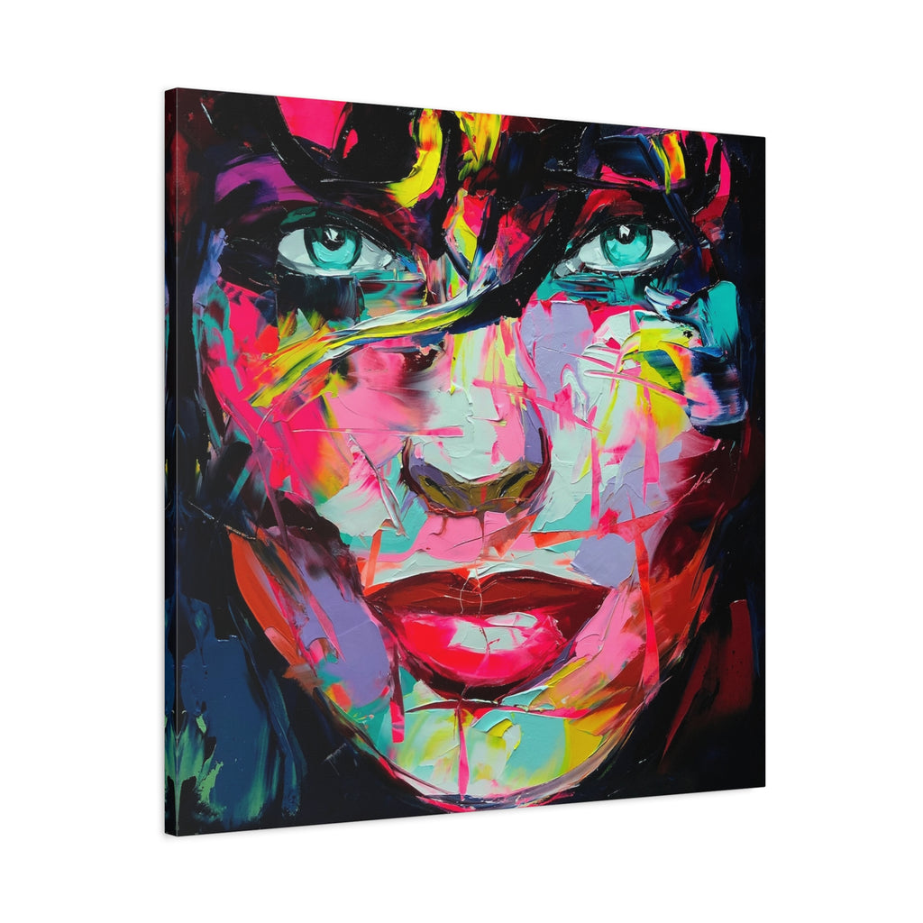 Colorful Abstract Portrait Canvas Print — Neon Female Face Matte Stretched Wall Art - TheKaraHan