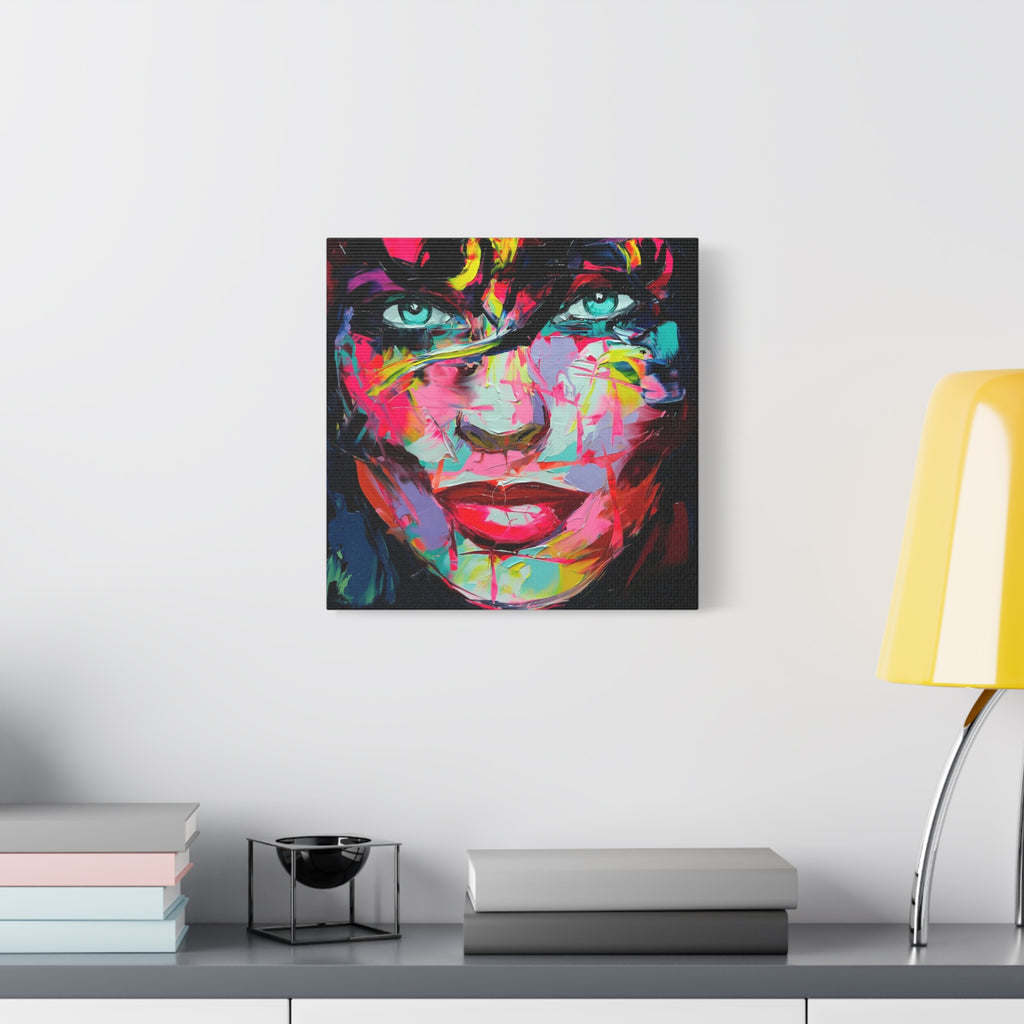 Colorful Abstract Portrait Canvas Print — Neon Female Face Matte Stretched Wall Art - TheKaraHan