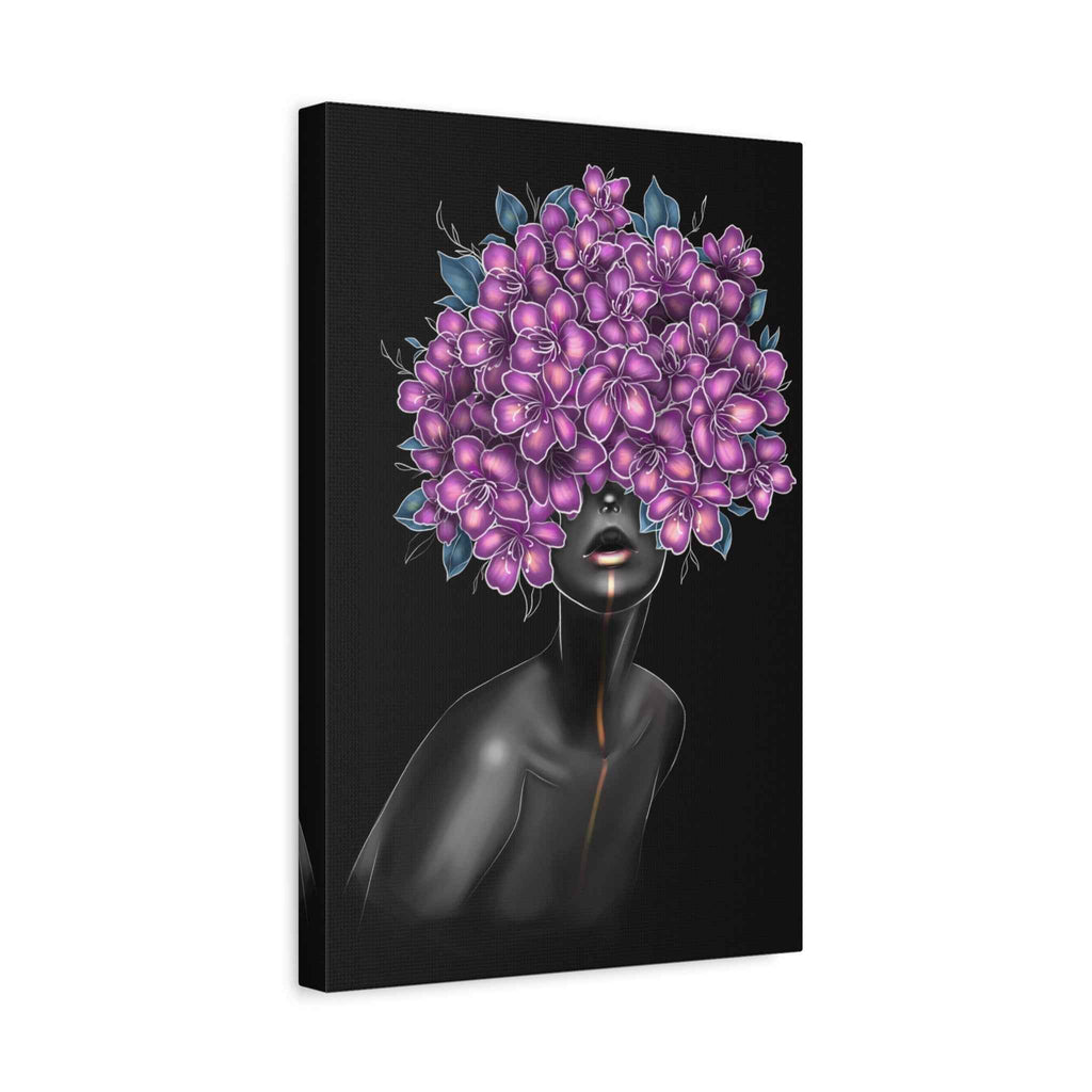Purple Floral Woman Wall Art, Abstract Black Woman Portrait