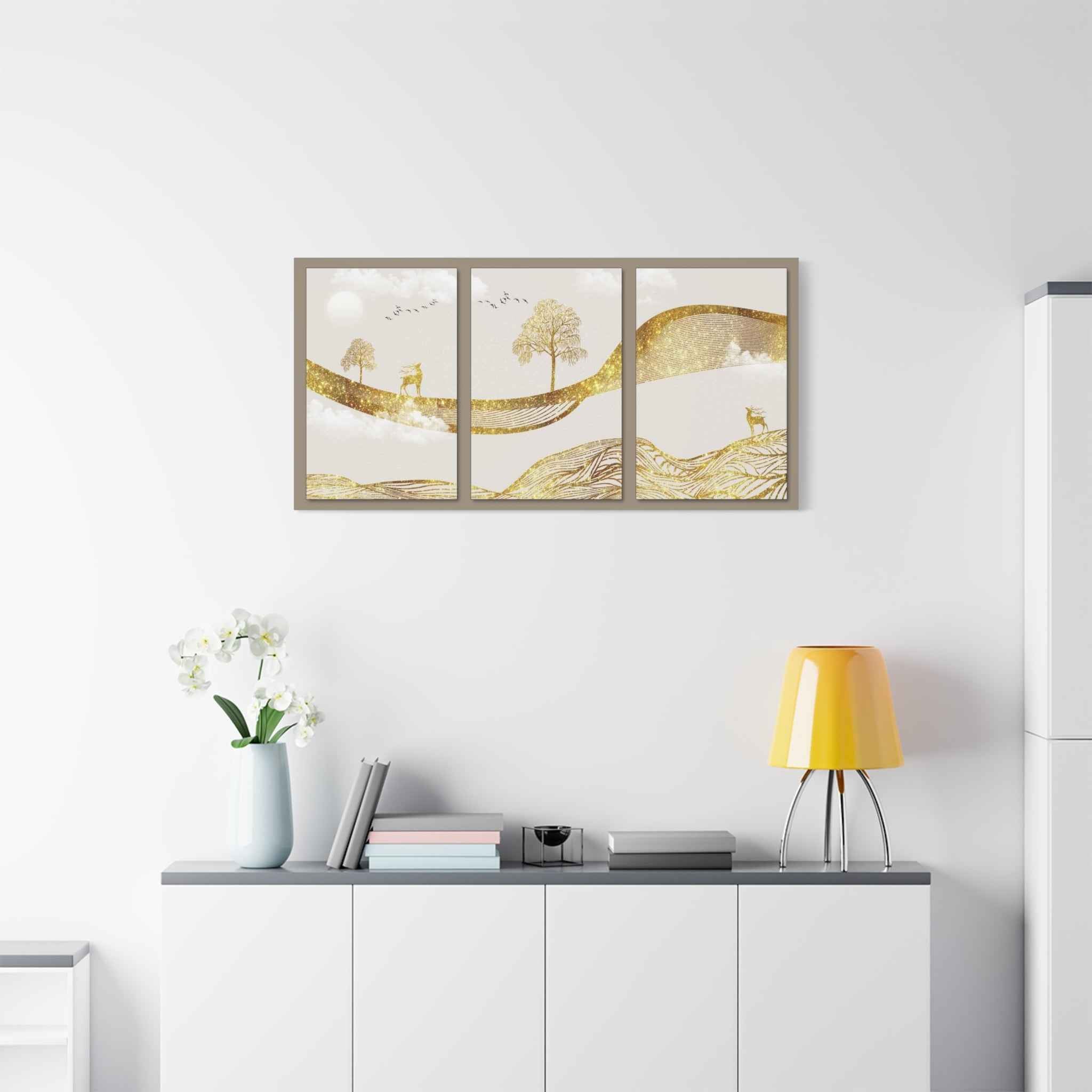 Beige Gold Abstract Landscape Canvas Wall Art – Modern Minimalist Nature Wall Decor for Living Room