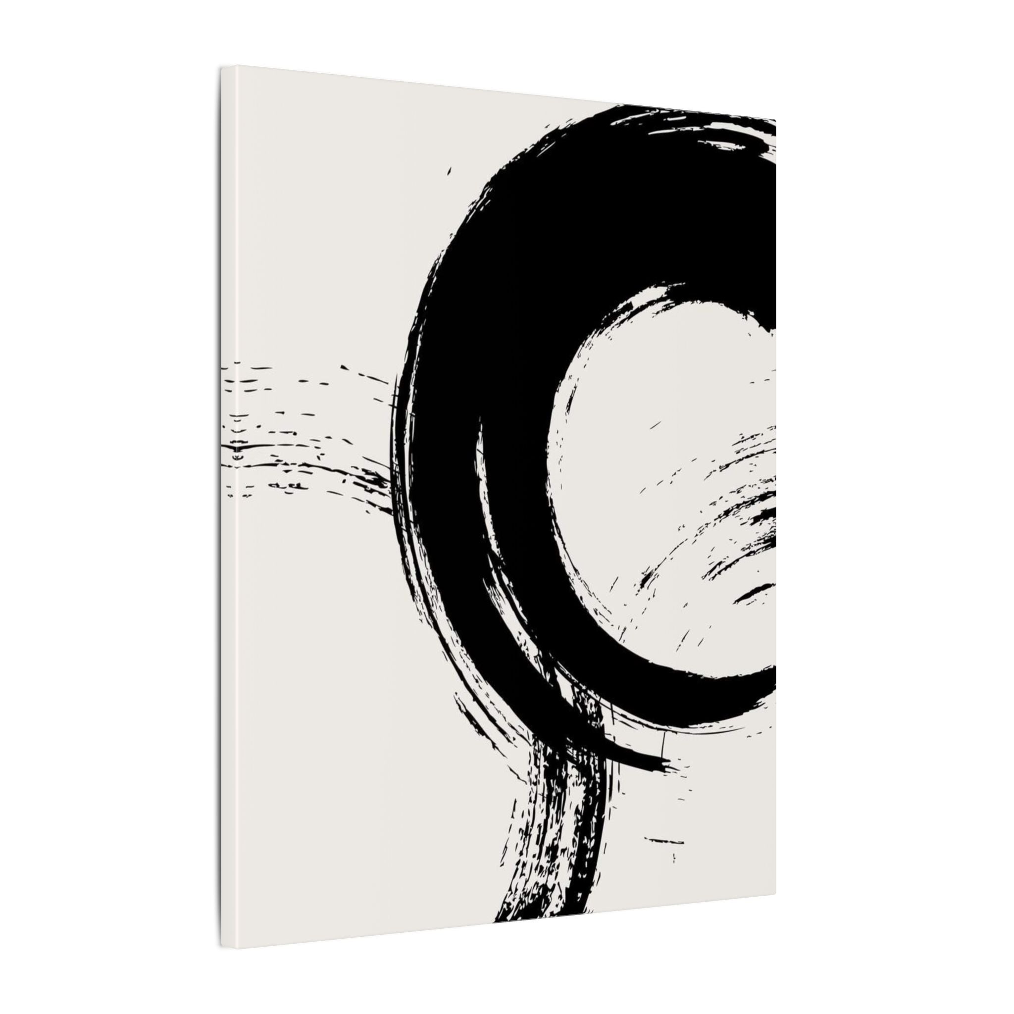 Zen Brushstroke Wall Art - Minimalist Black Circle Abstract Canvas Decor - TheKaraHan