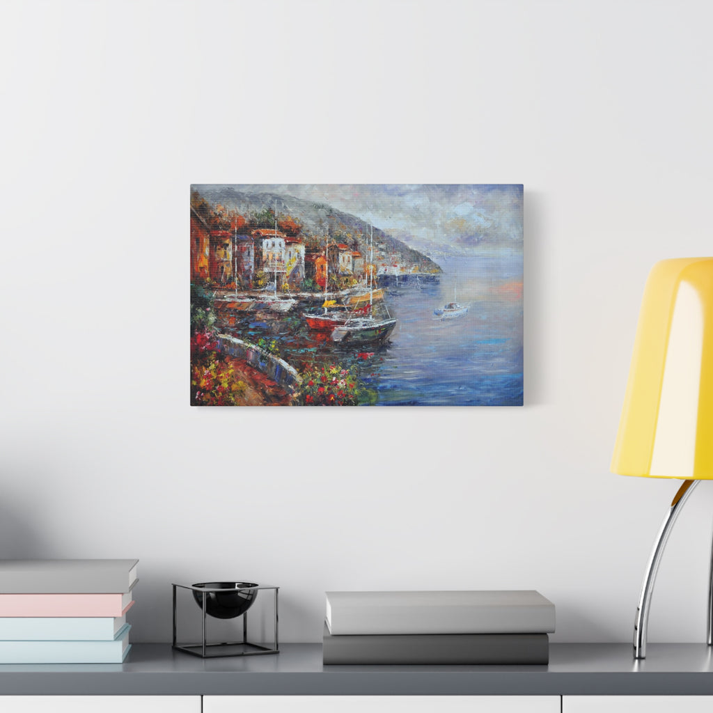 Mediterranean Harbor Matte Canvas - Stretched Seascape Wall Art 