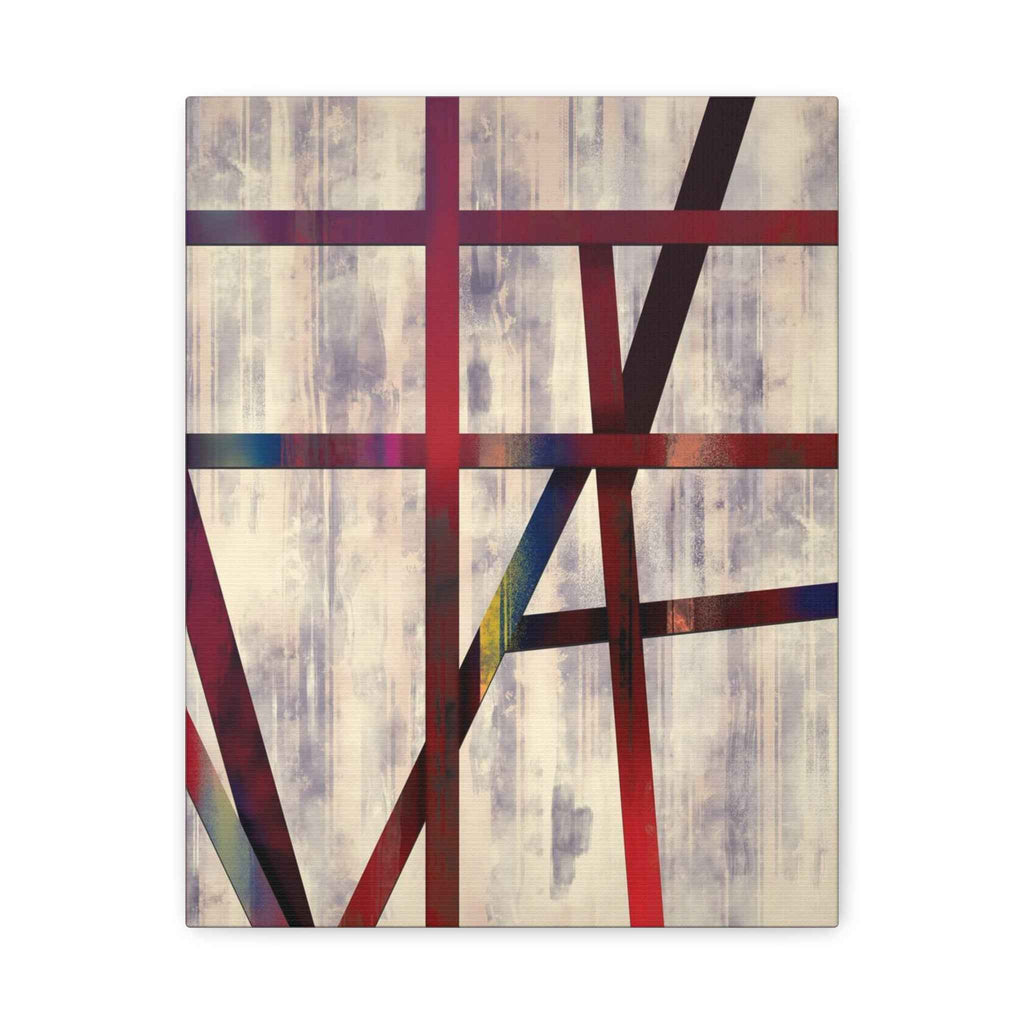 Abstract Geometric Canvas Wall Art — Modern Red & Neutral Stretched Matte Print - TheKaraHan