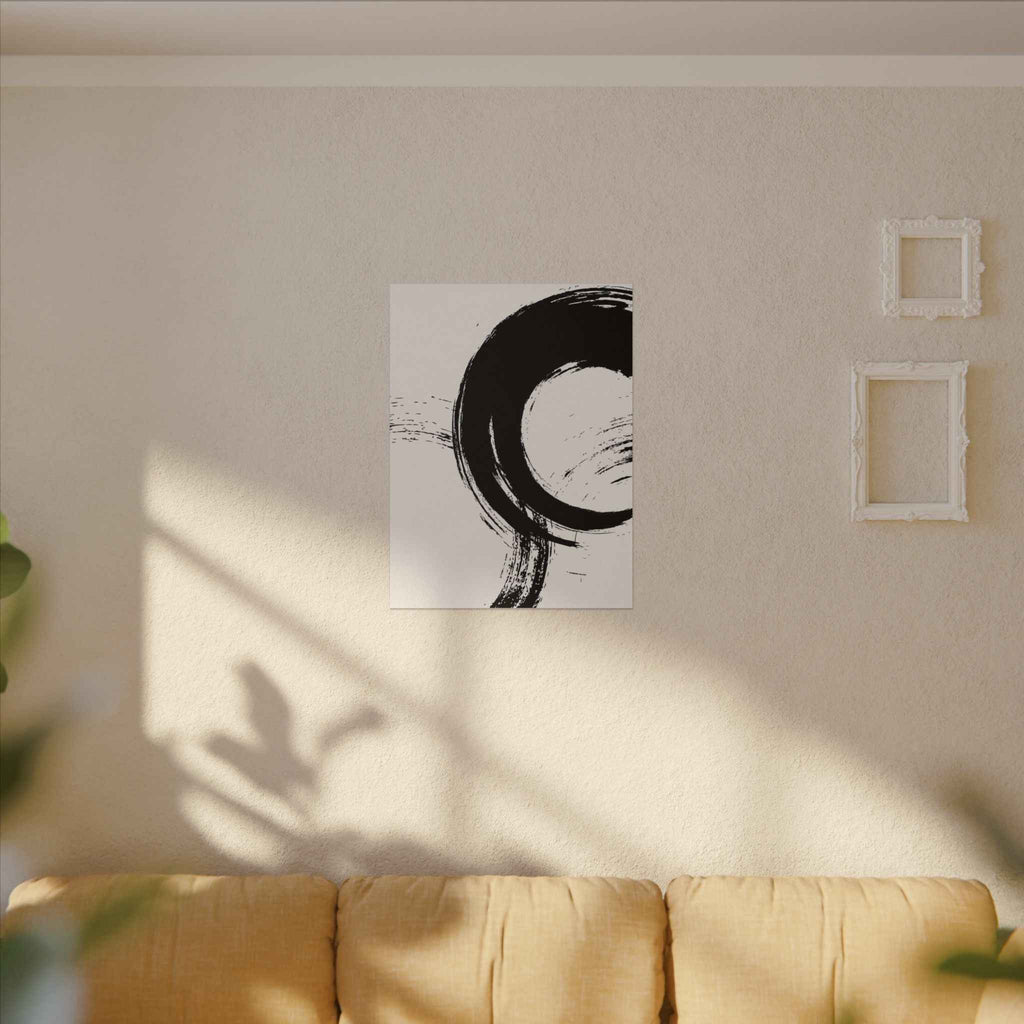 Zen Brushstroke Wall Art - Minimalist Black Circle Abstract Canvas Decor - TheKaraHan