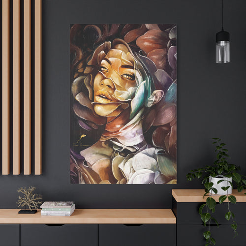 Abstract Floral Portrait Canvas Print — Contemporary Woman Face Art 