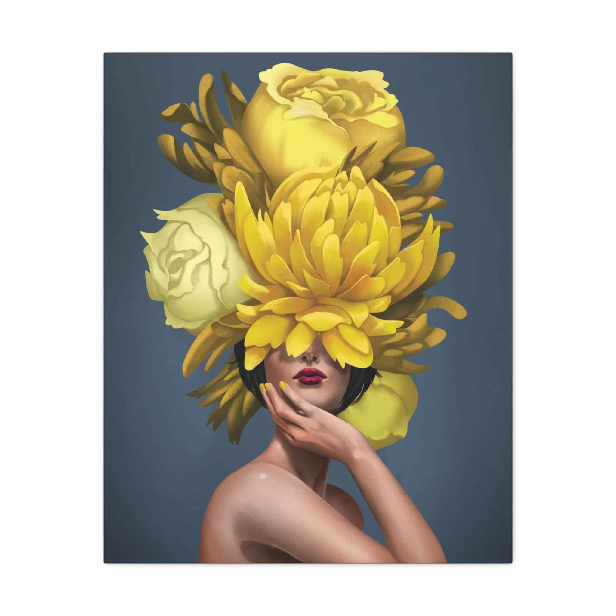 Yellow Floral Canvas Wall Art - Modern Portrait with Giant Flowers - TheKaraHan