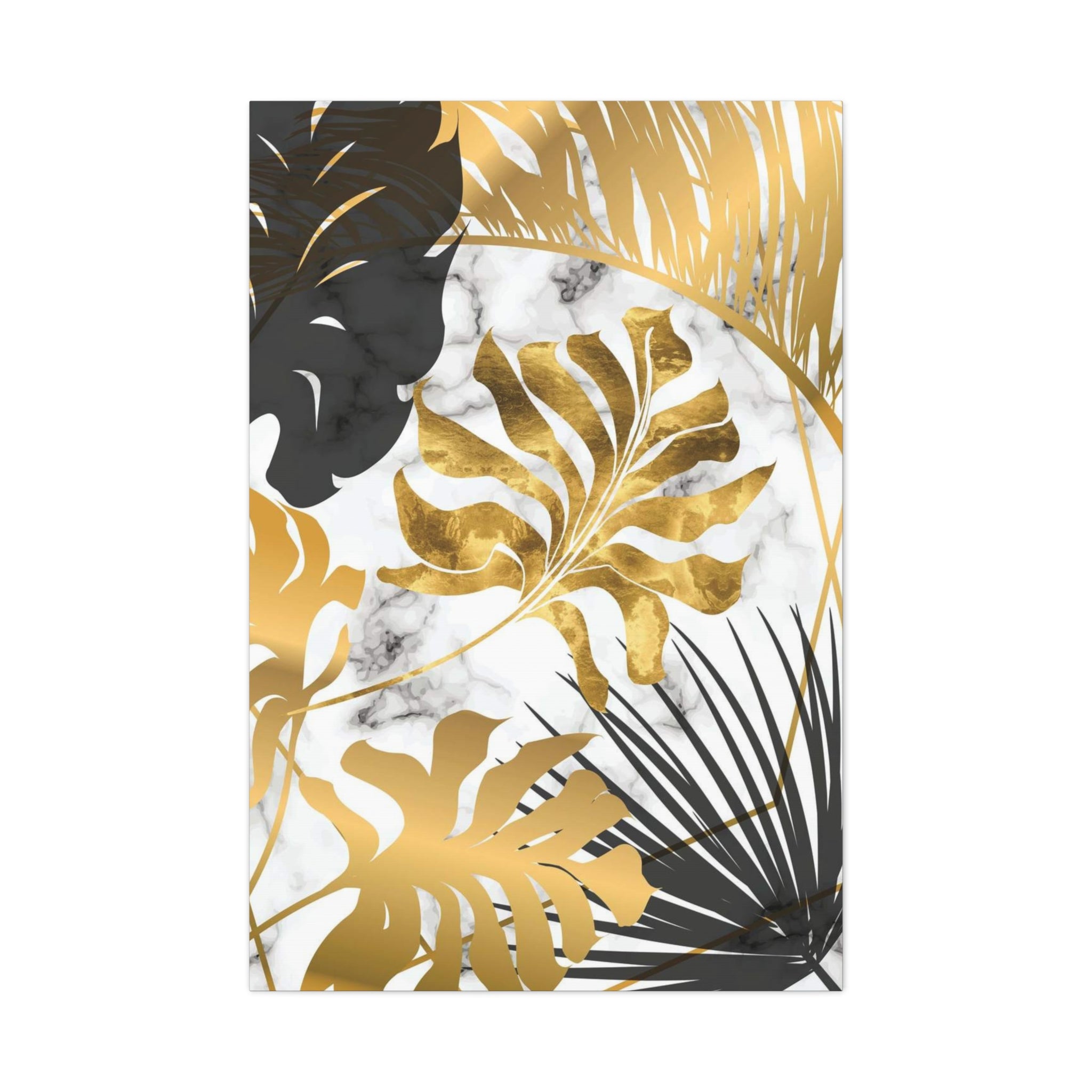 Gold & Black Tropical Leaves Canvas Wall Art — Modern Marble Botanical Print 