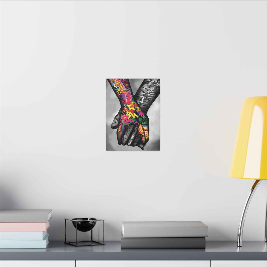 Graffiti Hands Canvas Art - Vibrant Colorful Holding Hands Wall Print - TheKaraHan