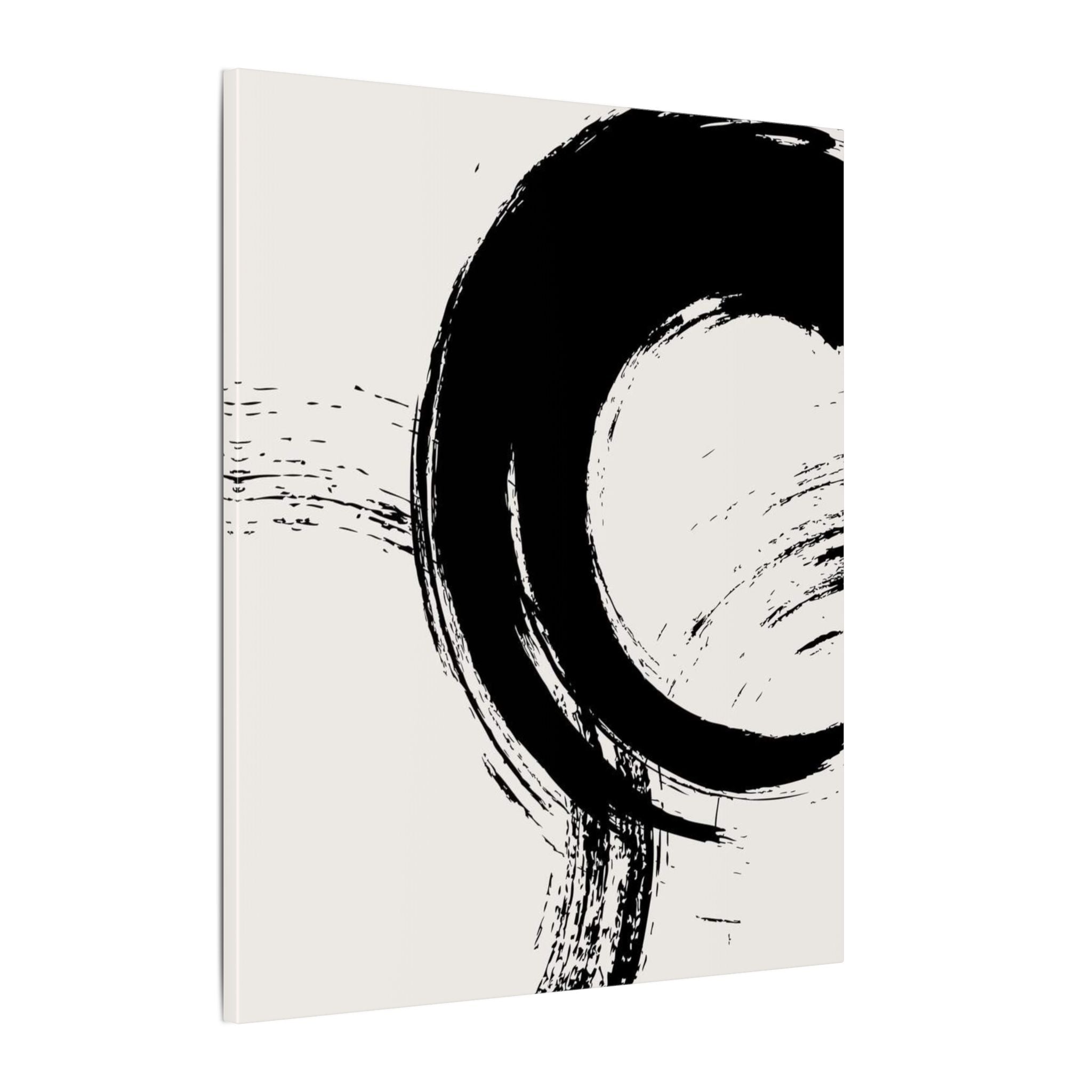 Zen Brushstroke Wall Art - Minimalist Black Circle Abstract Canvas Decor - TheKaraHan