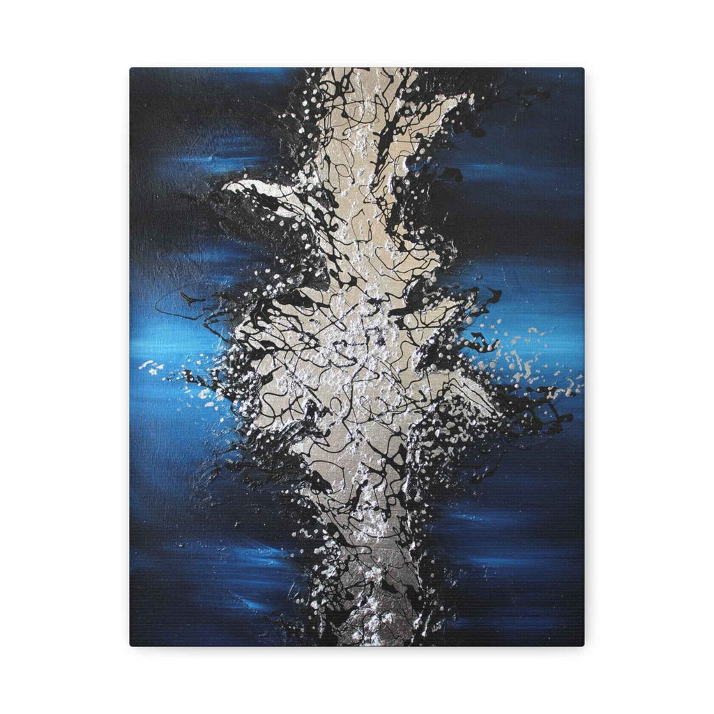 Abstract Oceanic Burst Canvas Print — Blue & Silver Matte Stretched Wall Art - TheKaraHan