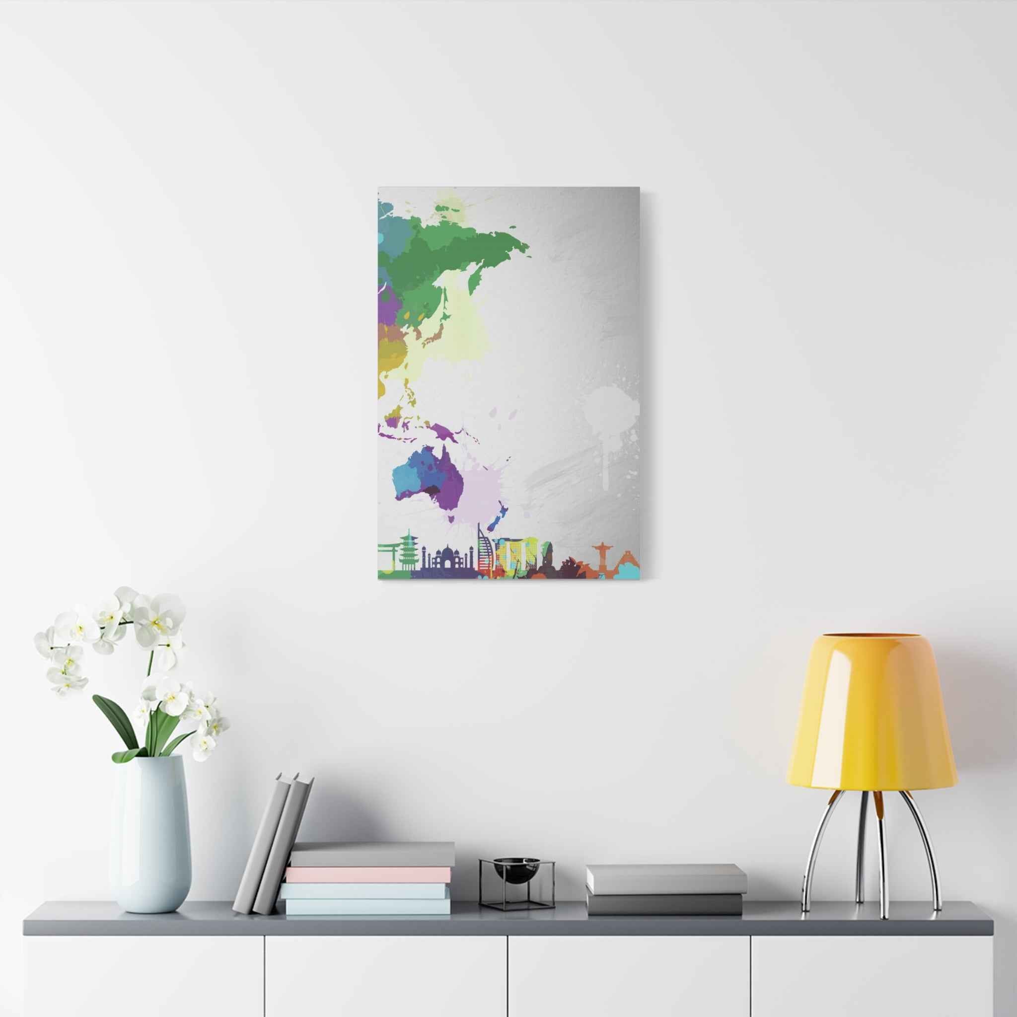 World Map Silhouette Wall Art – Vibrant Travel Skyline Canvas Decoration - TheKaraHan