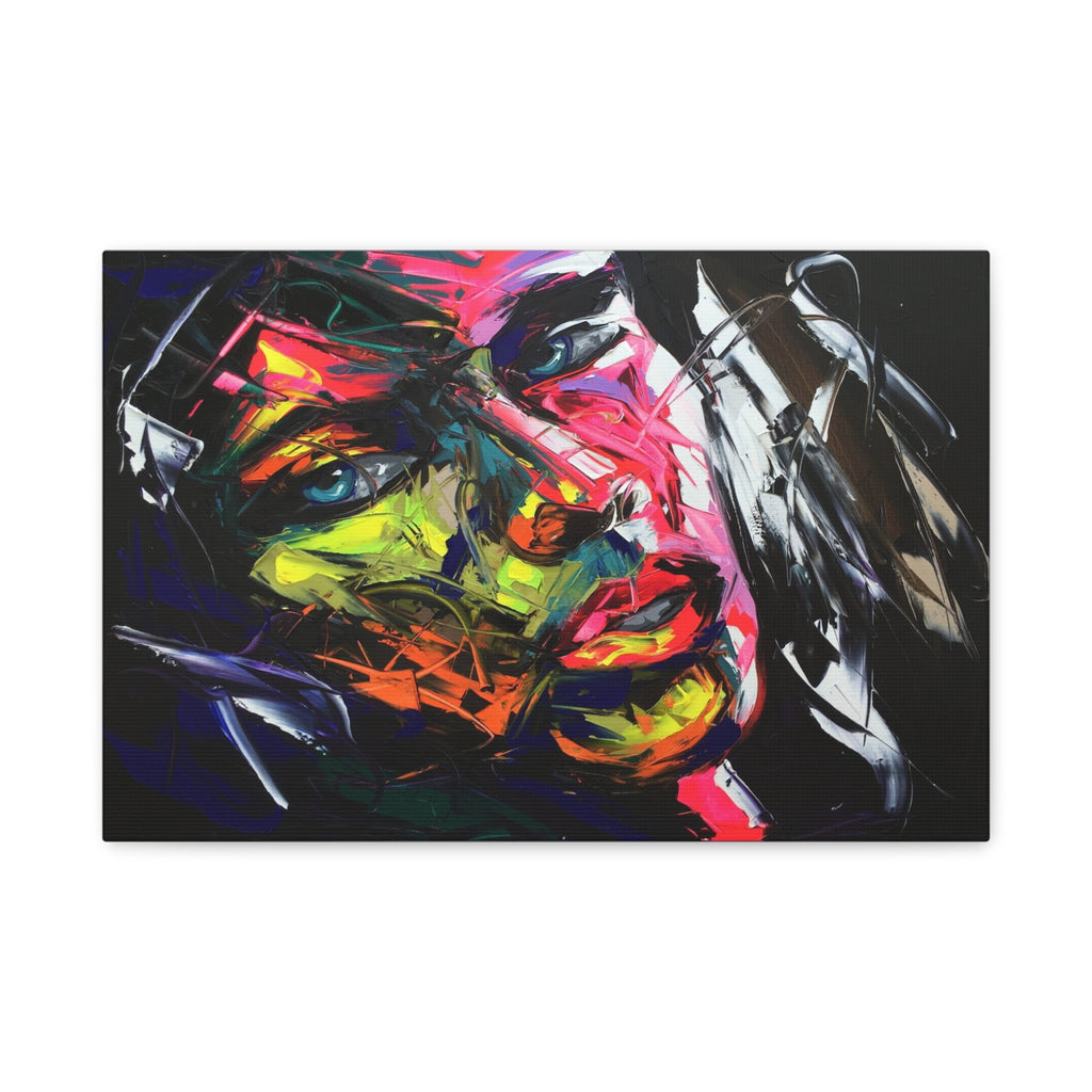 Abstract Neon Portrait Wall Art — Colorful Woman Face Matte Canvas Painting - TheKaraHan