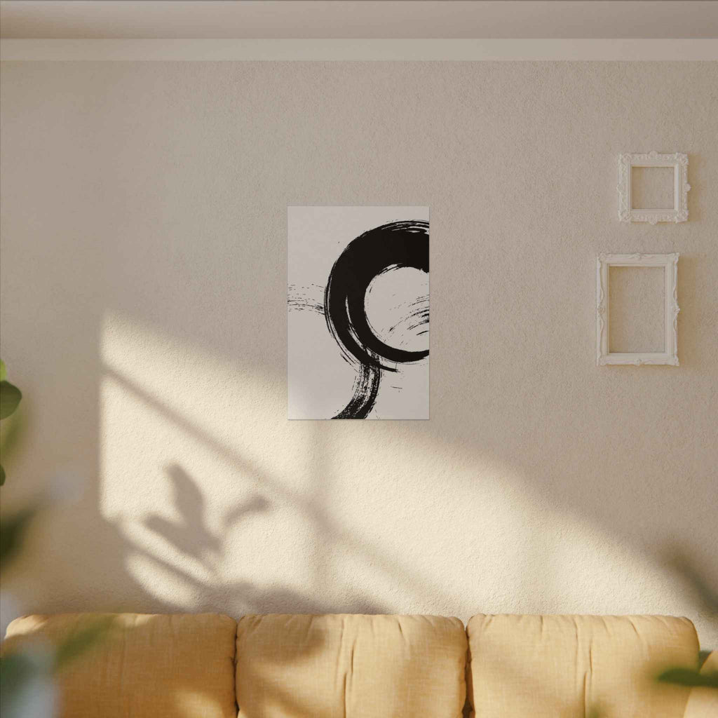 Zen Brushstroke Wall Art - Minimalist Black Circle Abstract Canvas Decor - TheKaraHan