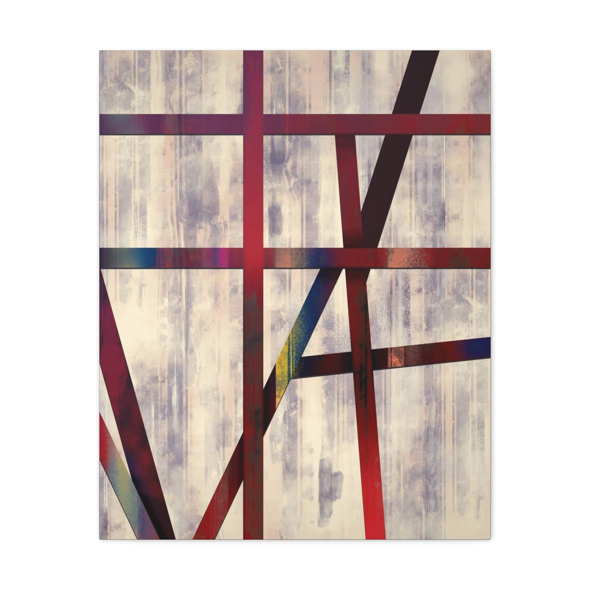 Abstract Geometric Canvas Wall Art — Modern Red & Neutral Stretched Matte Print 