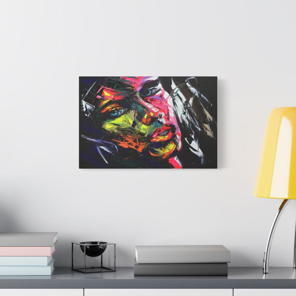 Abstract Neon Portrait Wall Art — Colorful Woman Face Matte Canvas Painting - TheKaraHan