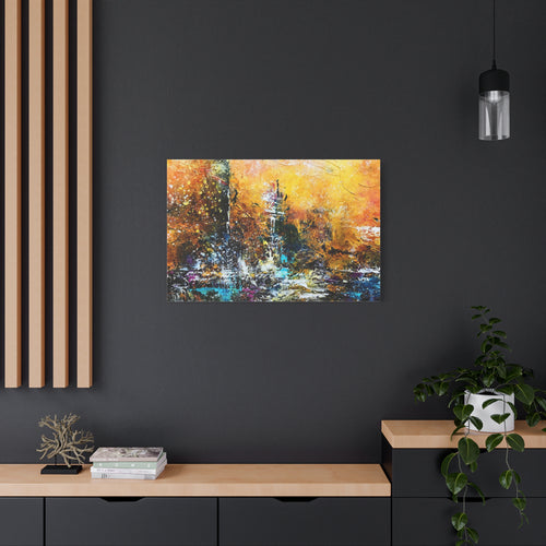 Abstract Cityscape Matte Canvas Wall Art — Golden Urban Texture 