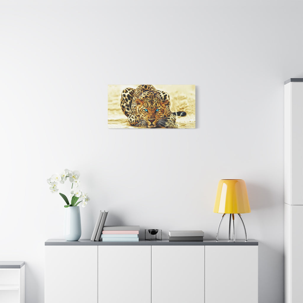 Leopard with Blue Eyes Matte Stretched Canvas Print — Wildlife Wall Art 