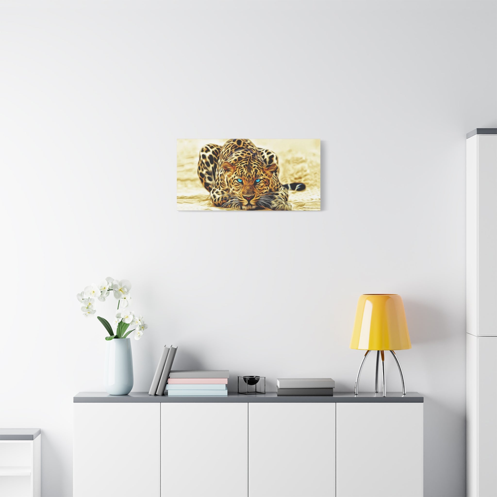 Leopard with Blue Eyes Matte Stretched Canvas Print — Wildlife Wall Art 