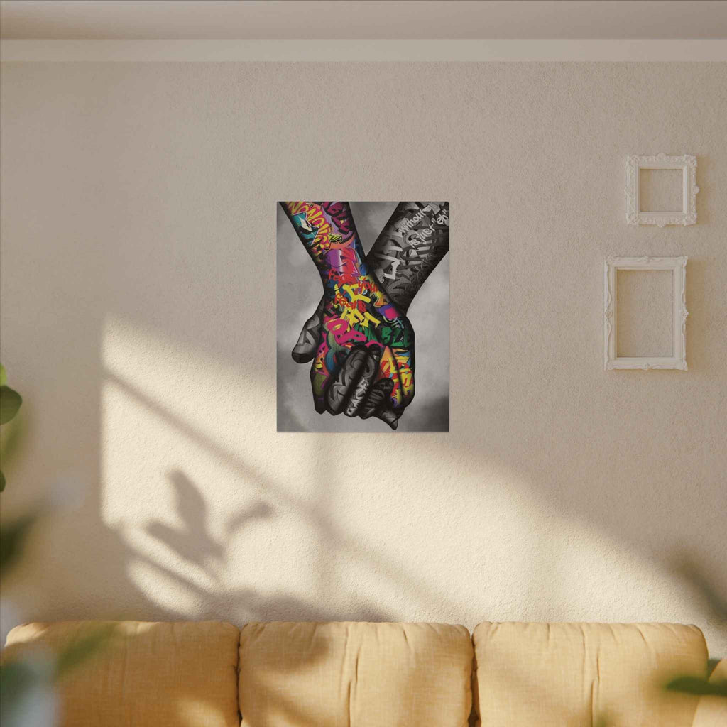 Graffiti Hands Canvas Art - Vibrant Colorful Holding Hands Wall Print - TheKaraHan