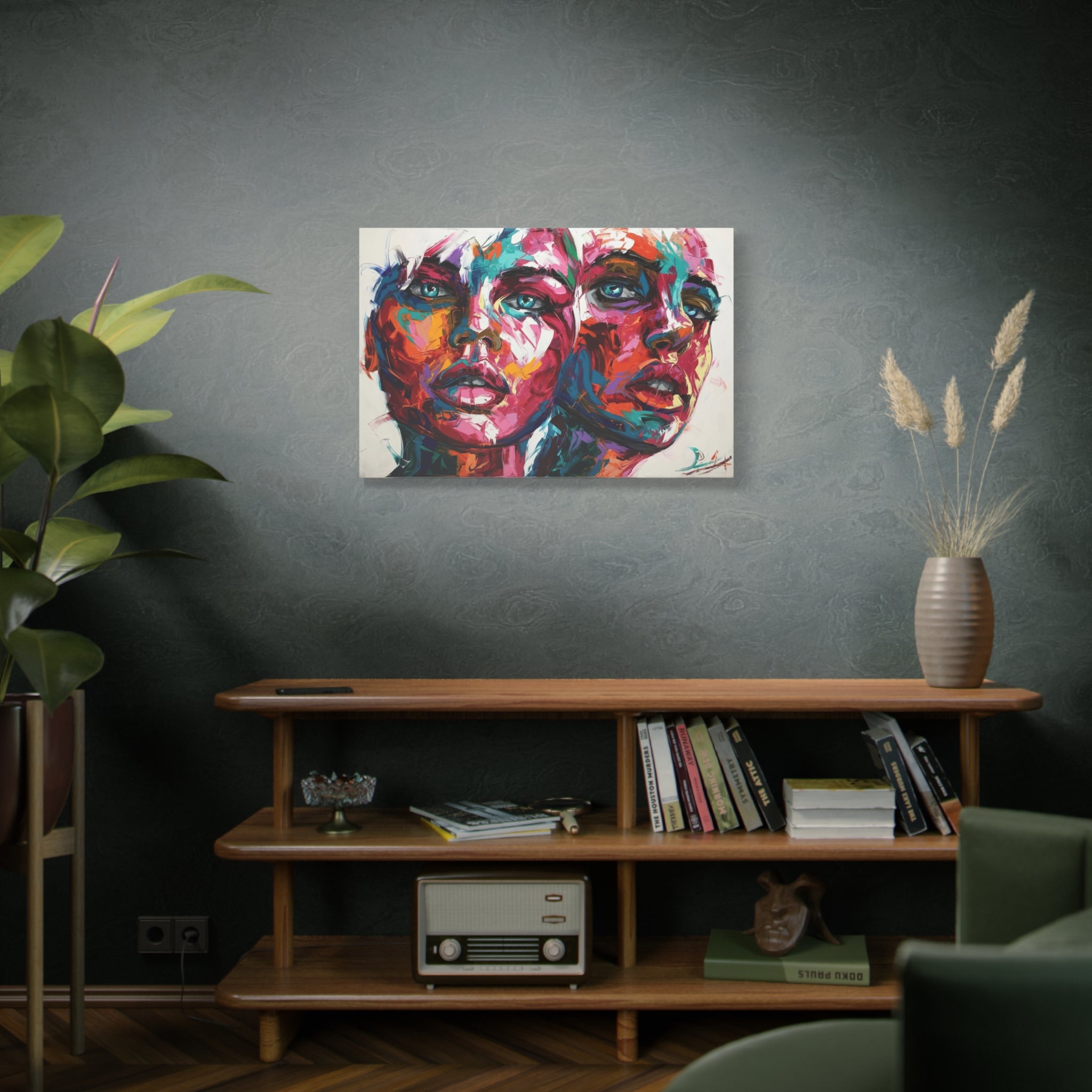 Colorful Abstract Portrait Canvas Print — Vibrant Dual Faces Wall Art 